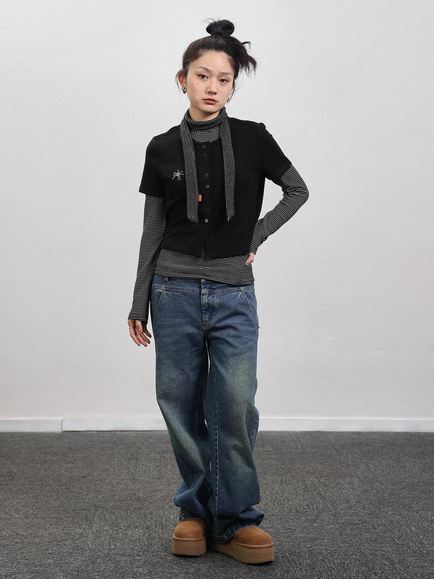 Achihara Spider Studded Short Sleeve Open Front Cardigan