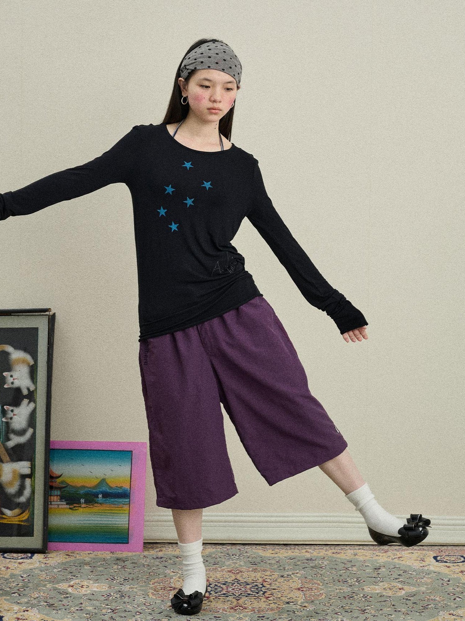 Achihara Starry Sunscreen Print Knit Tee