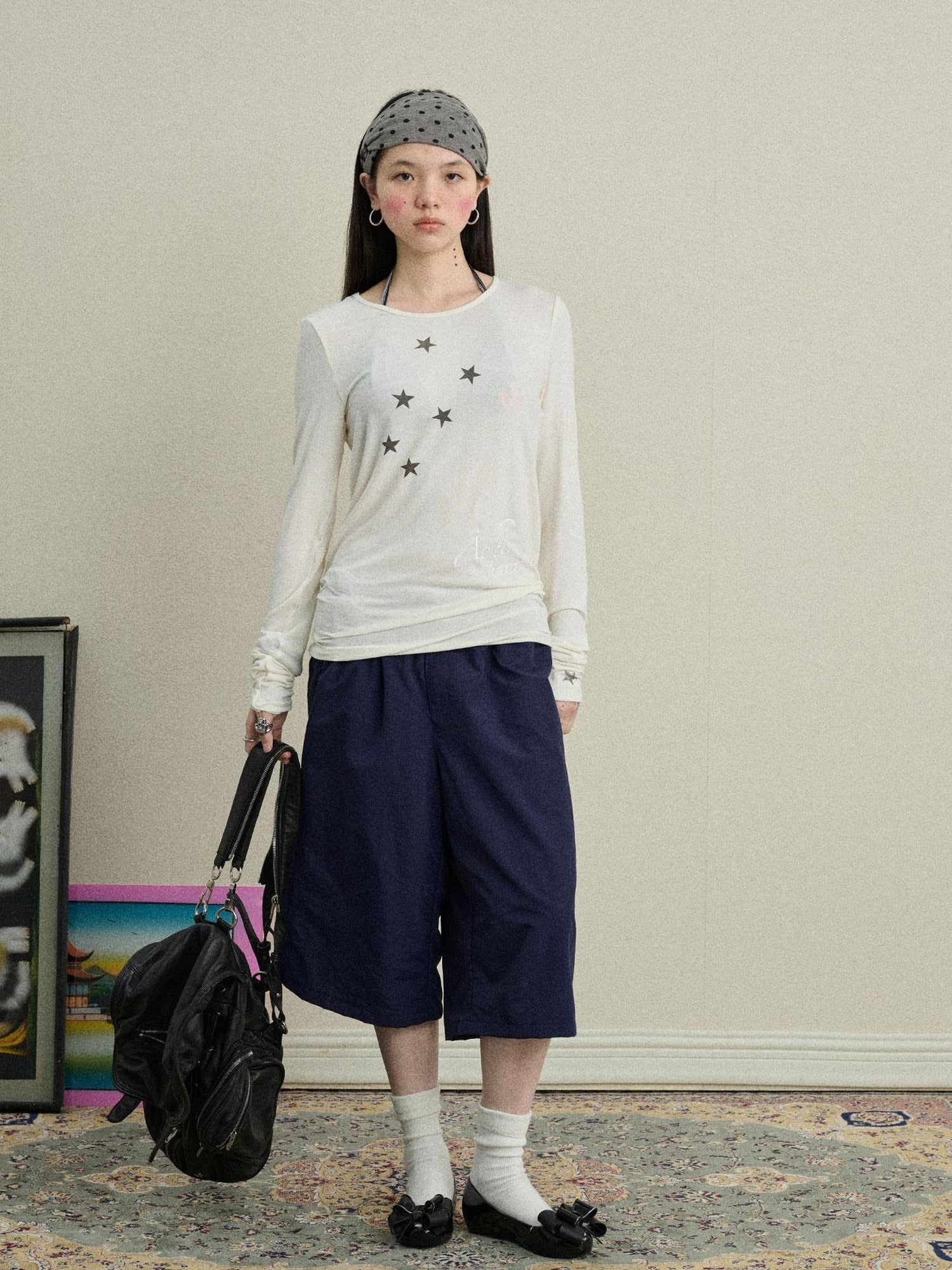 Achihara Starry Sunscreen Print Knit Tee