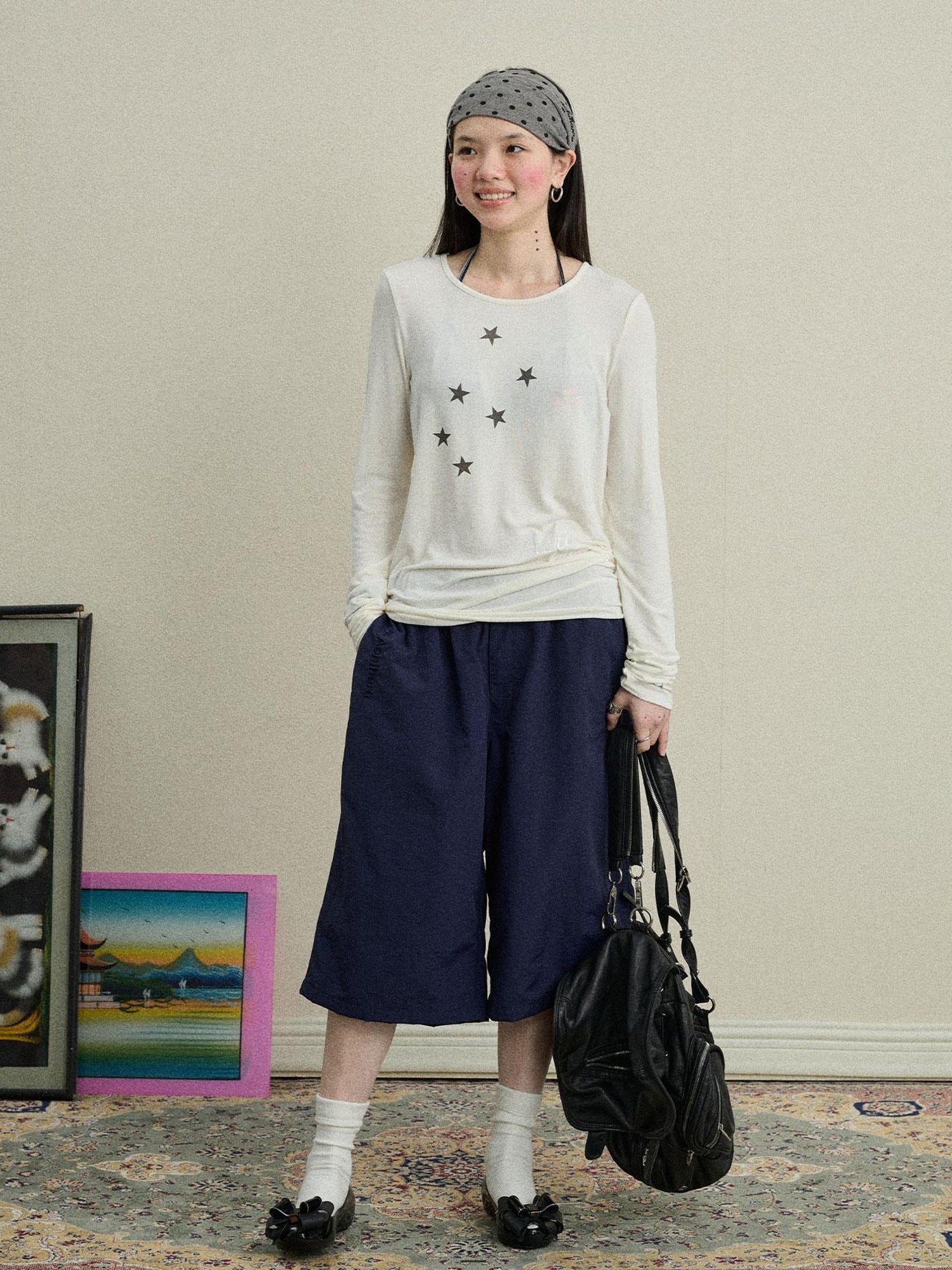 Achihara Starry Sunscreen Print Knit Tee