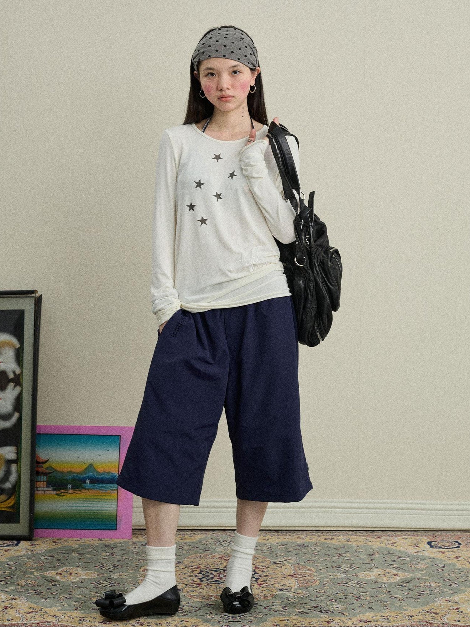 Achihara Starry Sunscreen Print Knit Tee