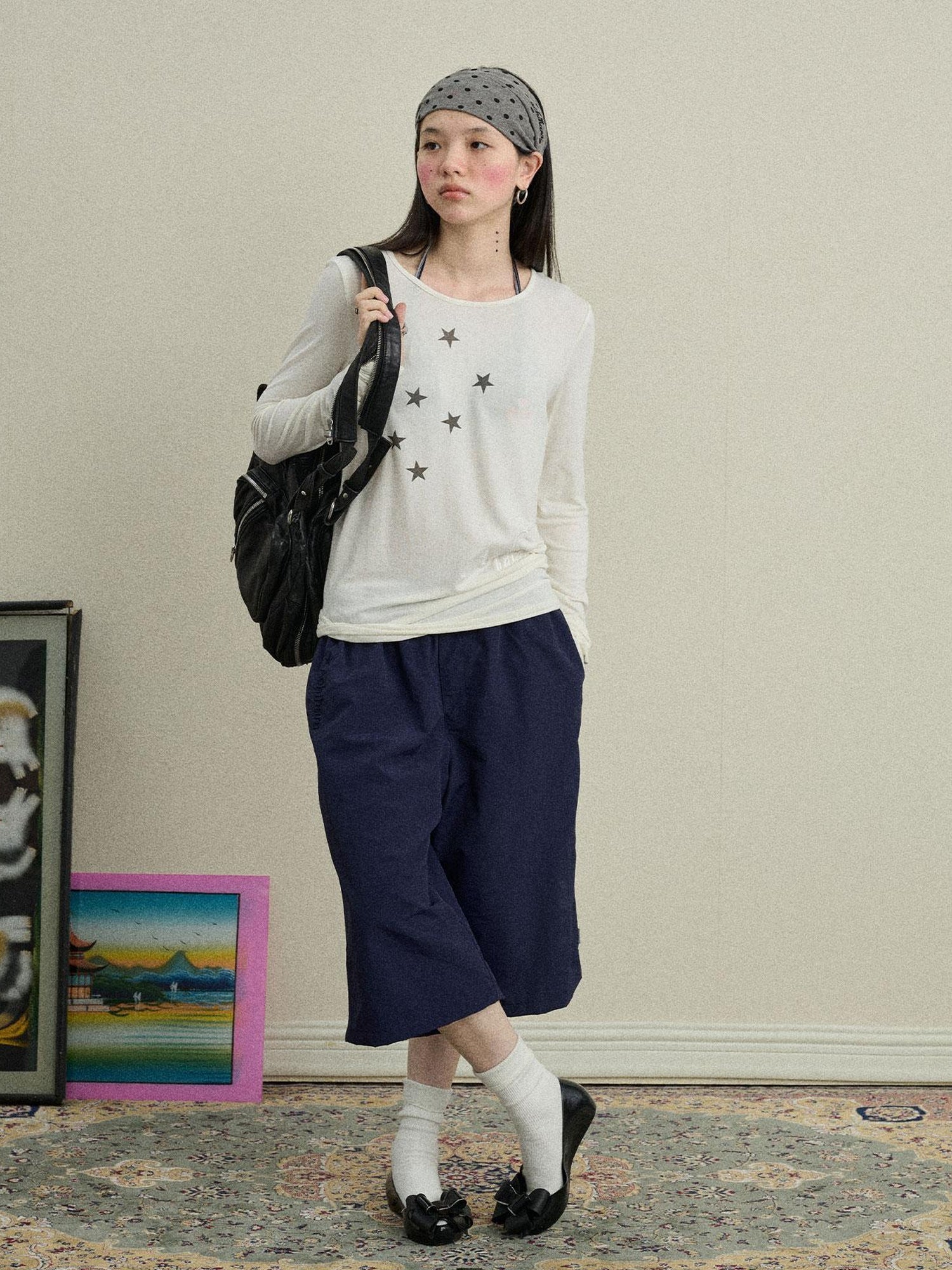Achihara Starry Sunscreen Print Knit Tee