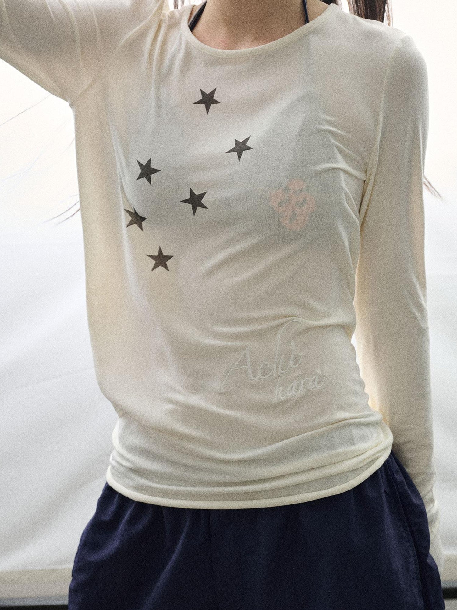 Achihara Starry Sunscreen Print Knit Tee
