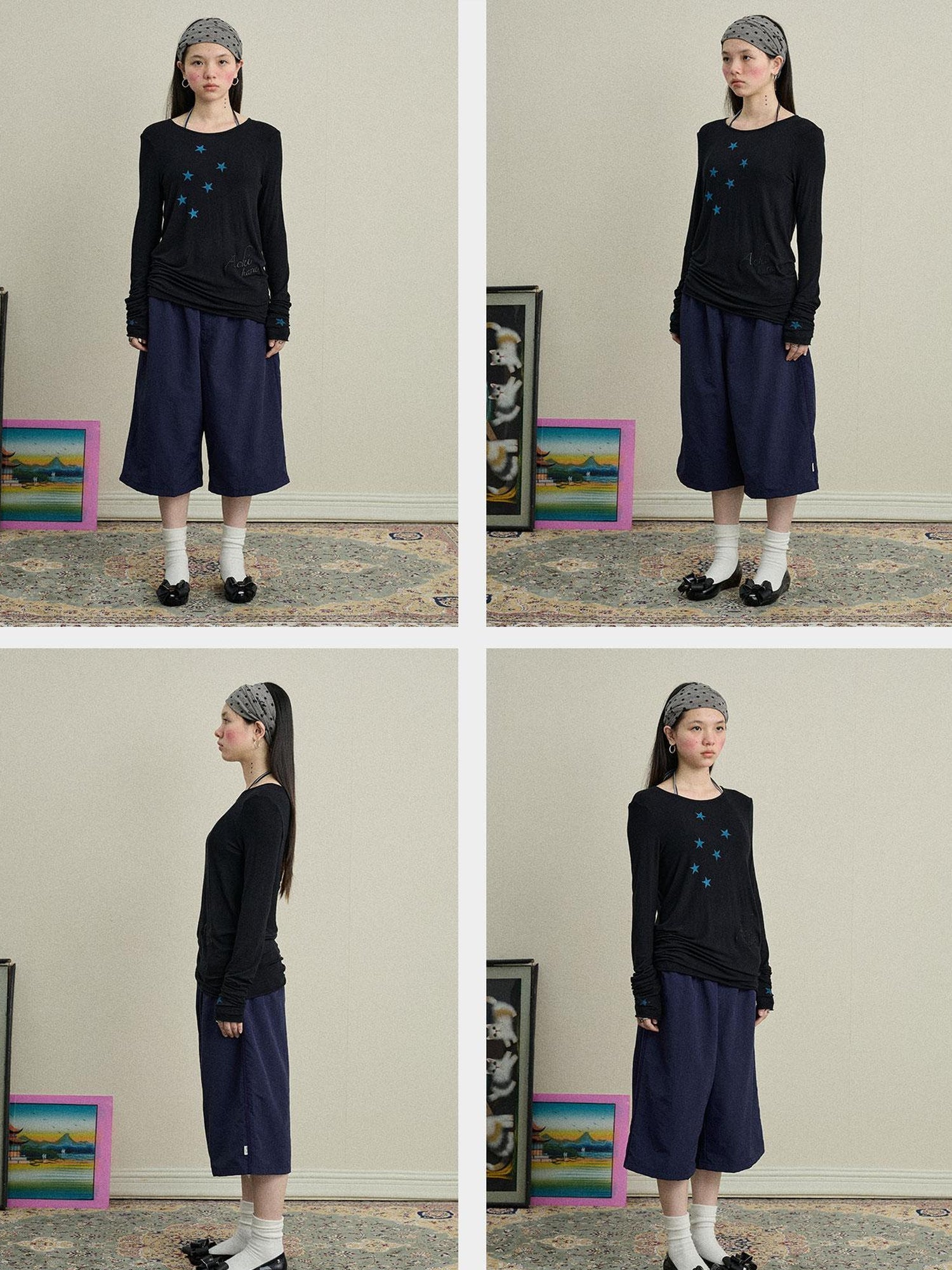 Achihara Starry Sunscreen Print Knit Tee