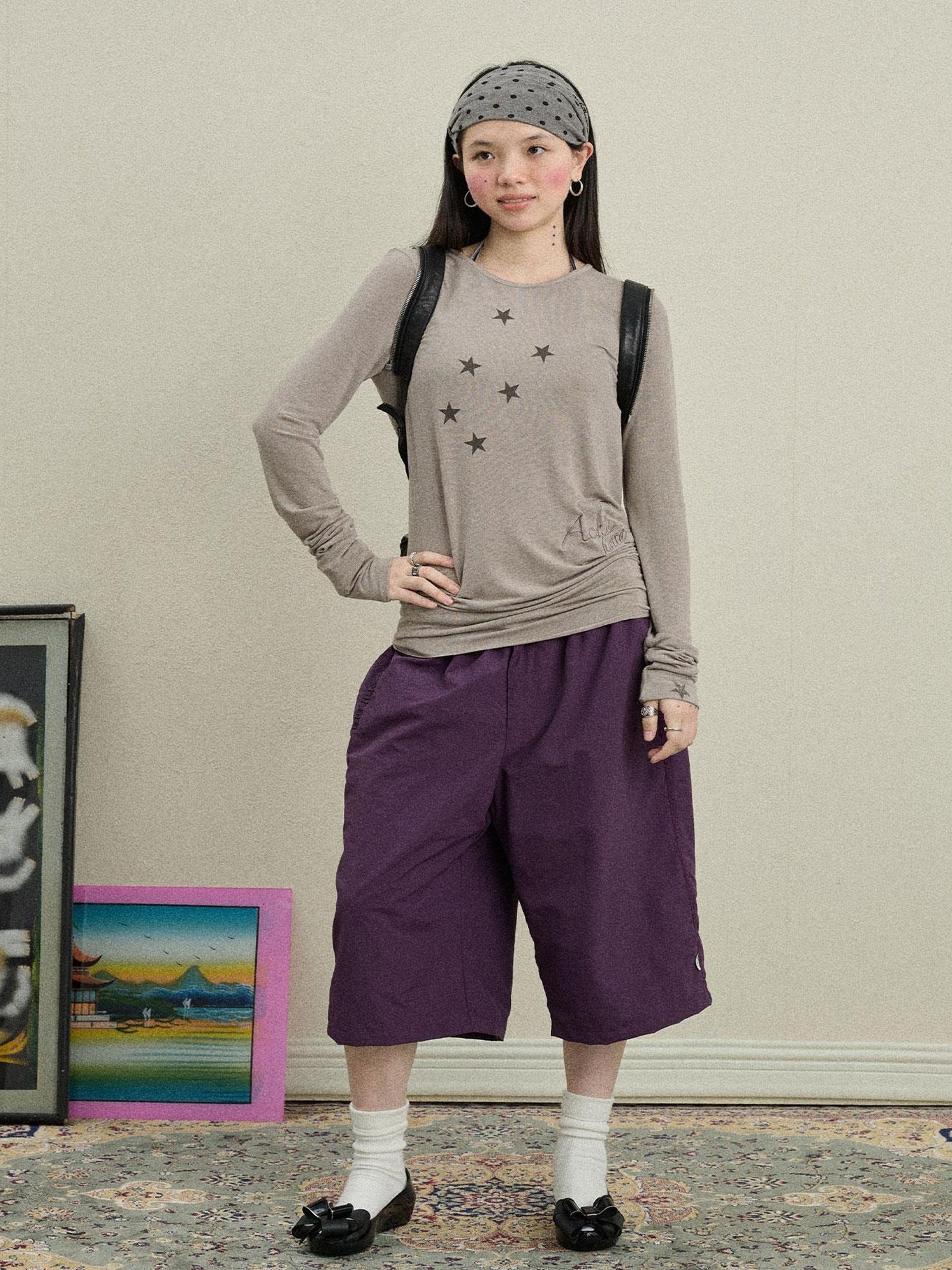 Achihara Starry Sunscreen Print Knit Tee
