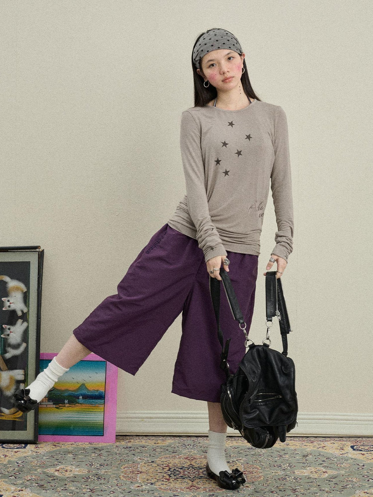 Achihara Starry Sunscreen Print Knit Tee