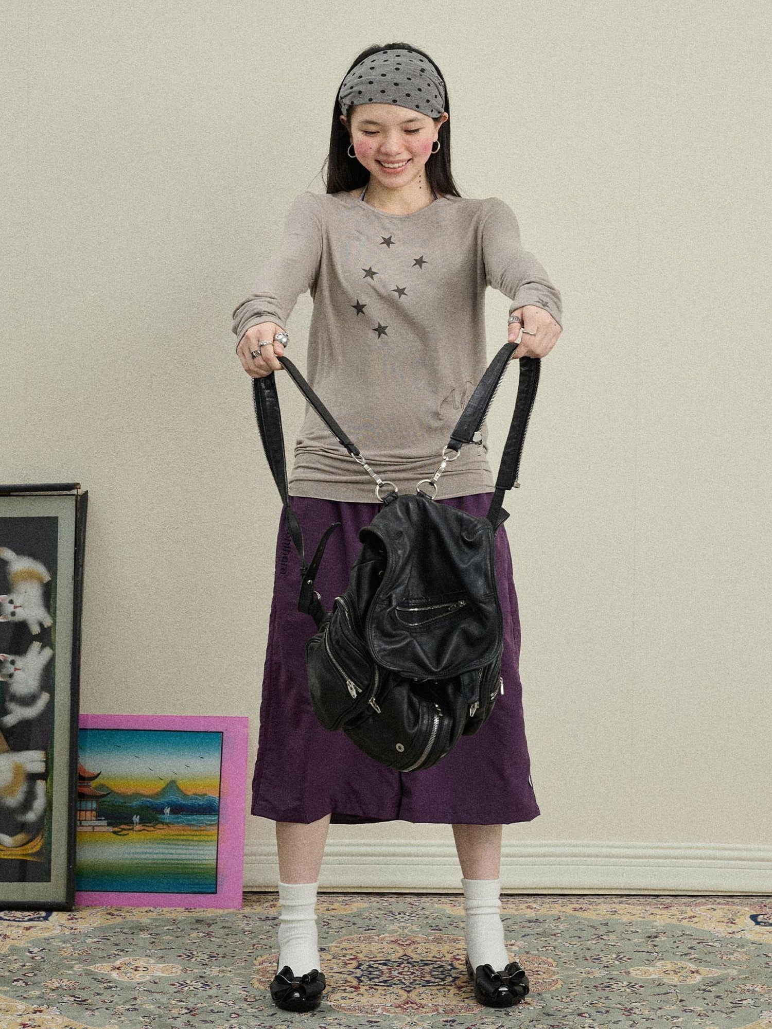 Achihara Starry Sunscreen Print Knit Tee