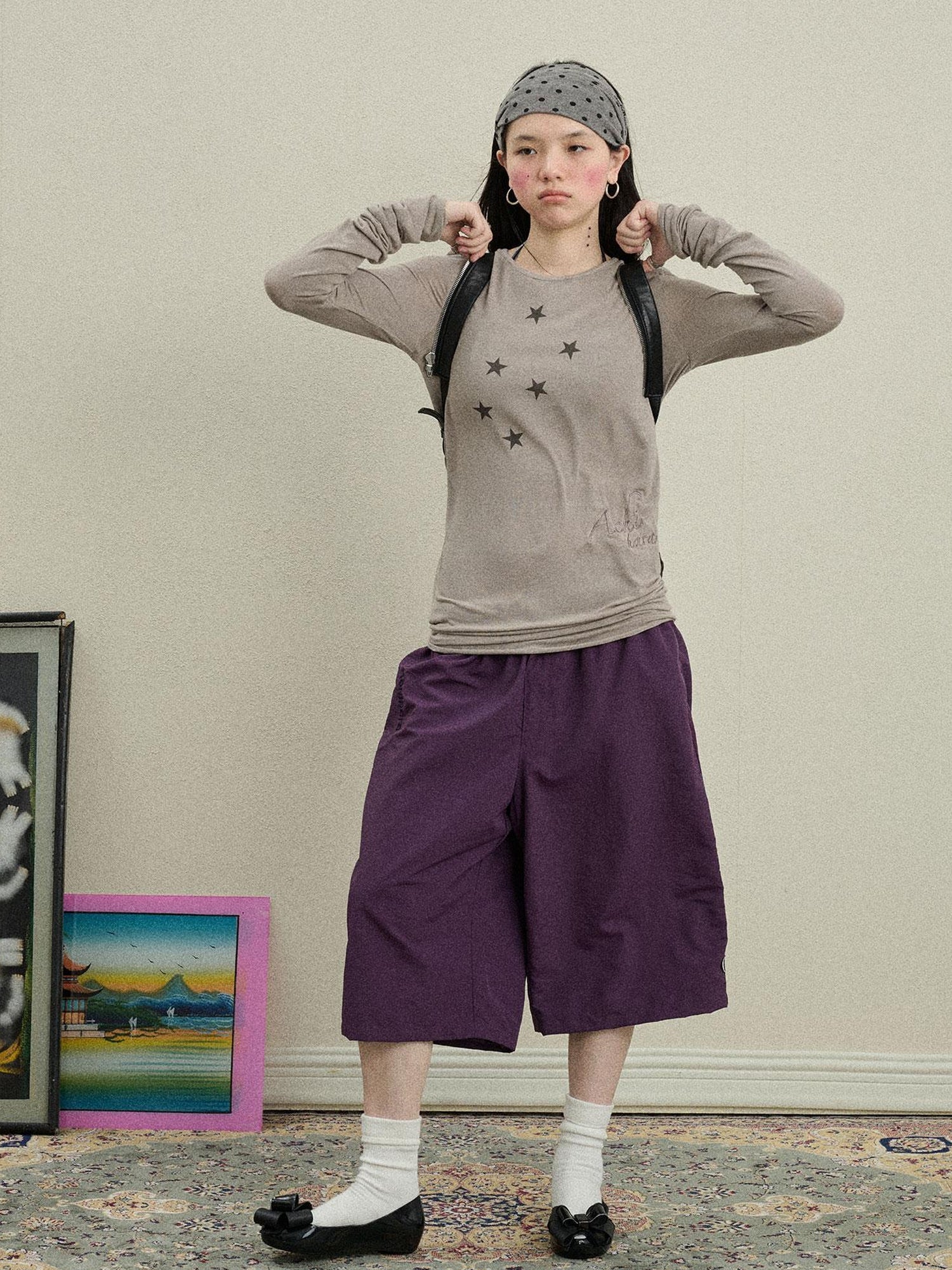 Achihara Starry Sunscreen Print Knit Tee