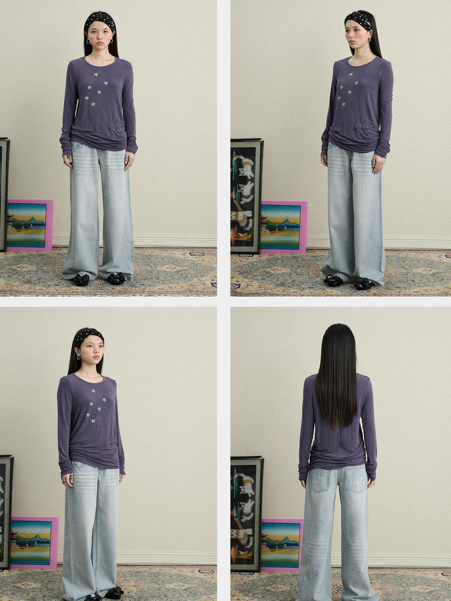 Achihara Starry Sunscreen Print Knit Tee