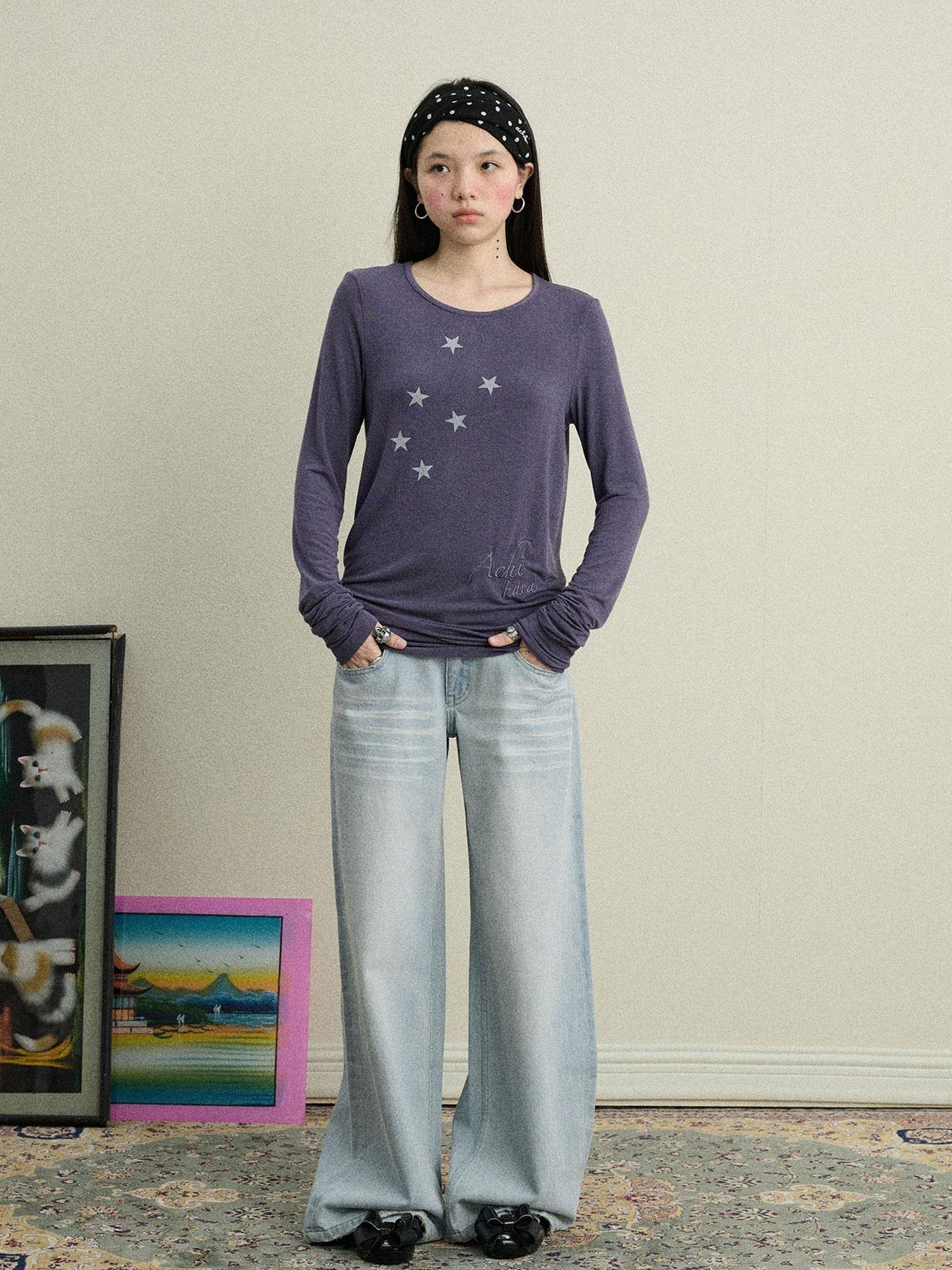 Achihara Starry Sunscreen Print Knit Tee