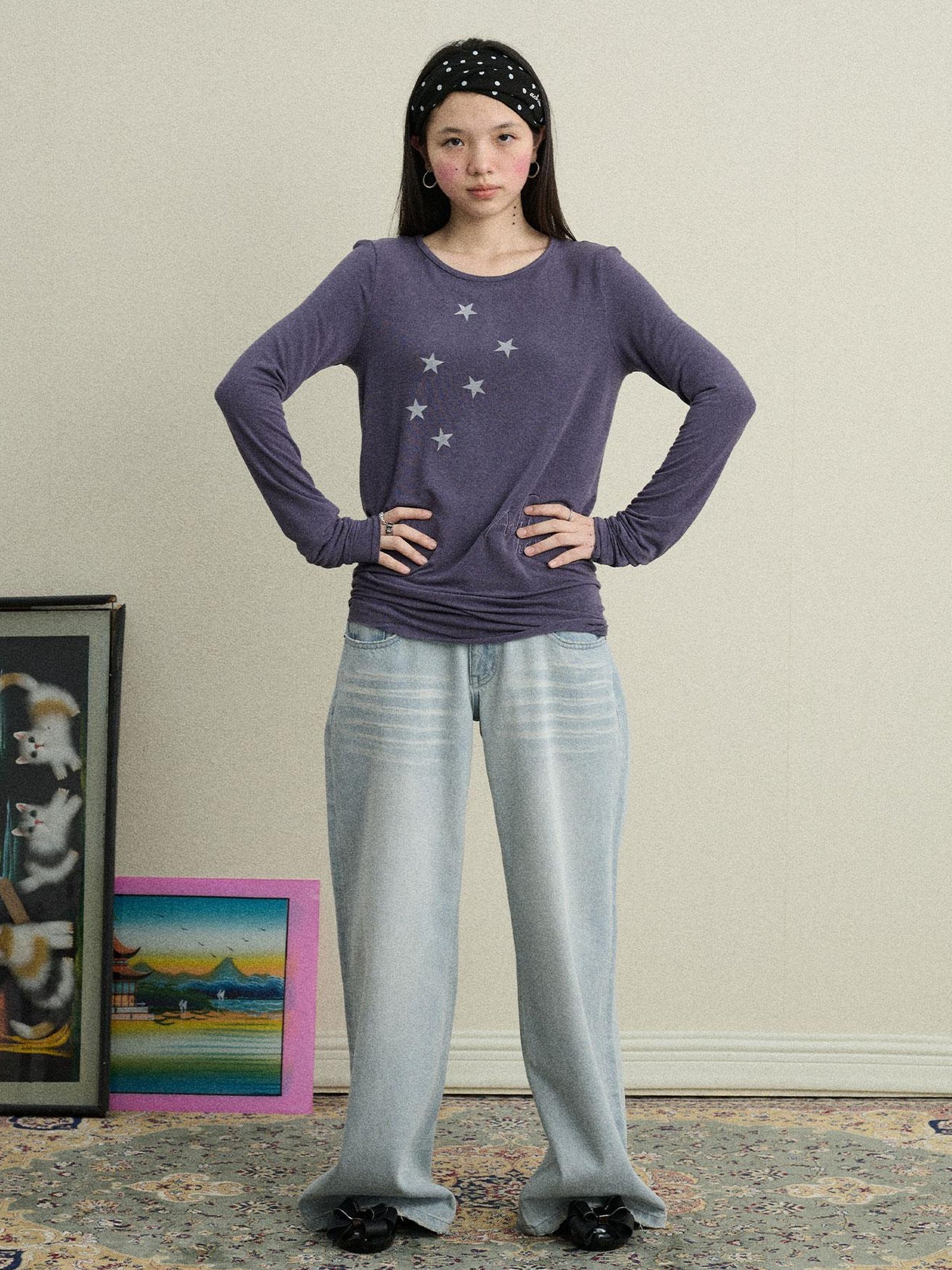 Achihara Starry Sunscreen Print Knit Tee
