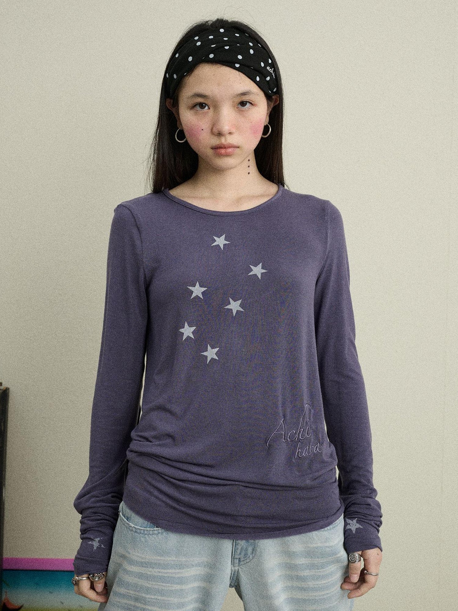 Achihara Starry Sunscreen Print Knit Tee