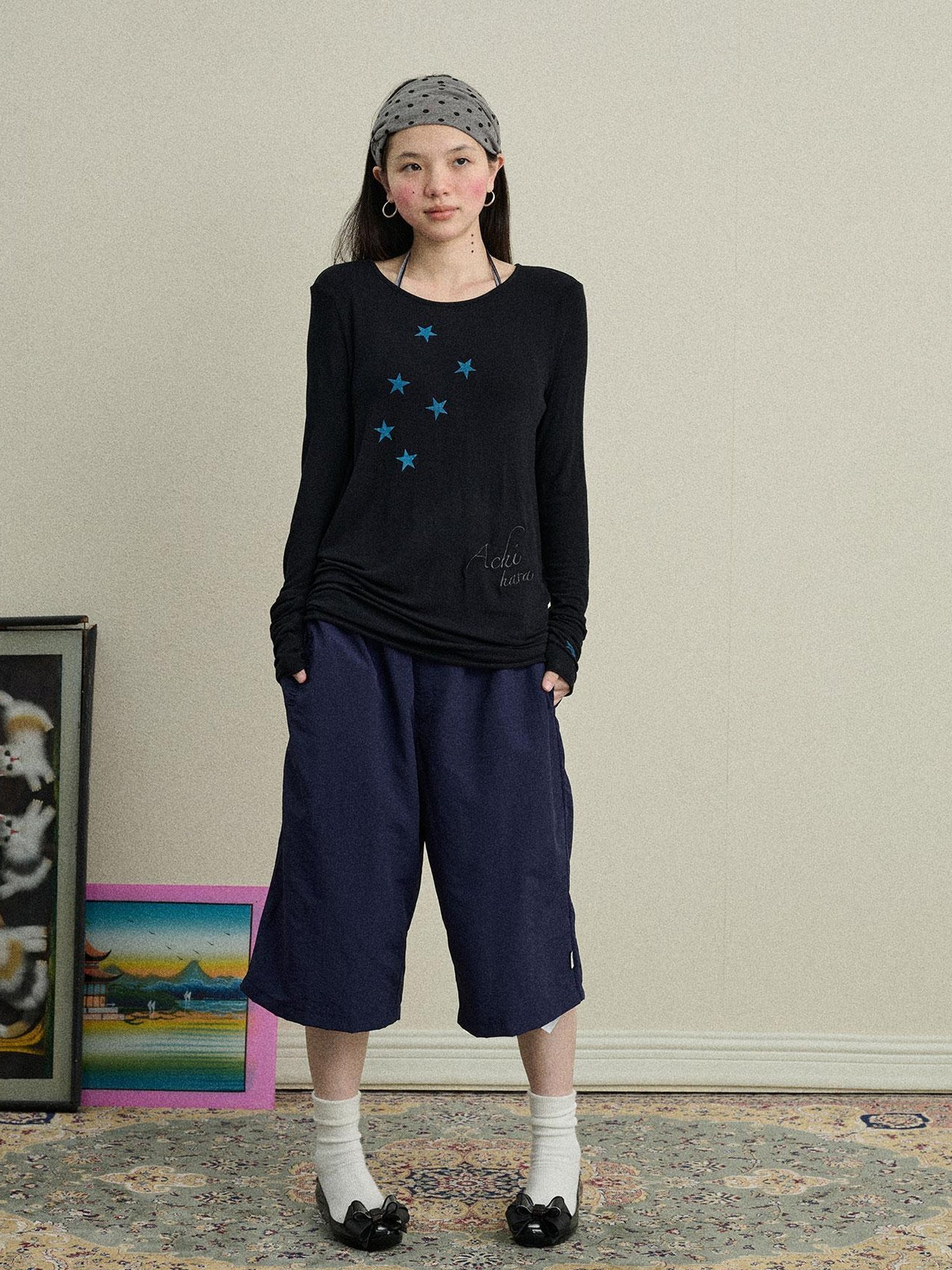 Achihara Starry Sunscreen Print Knit Tee