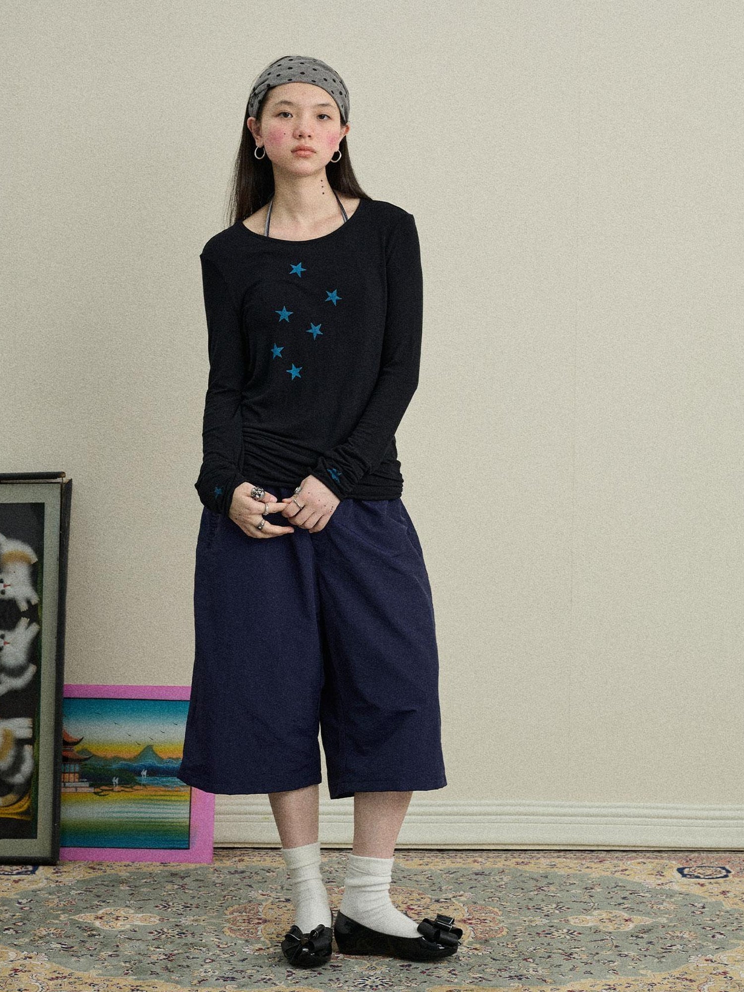 Achihara Starry Sunscreen Print Knit Tee