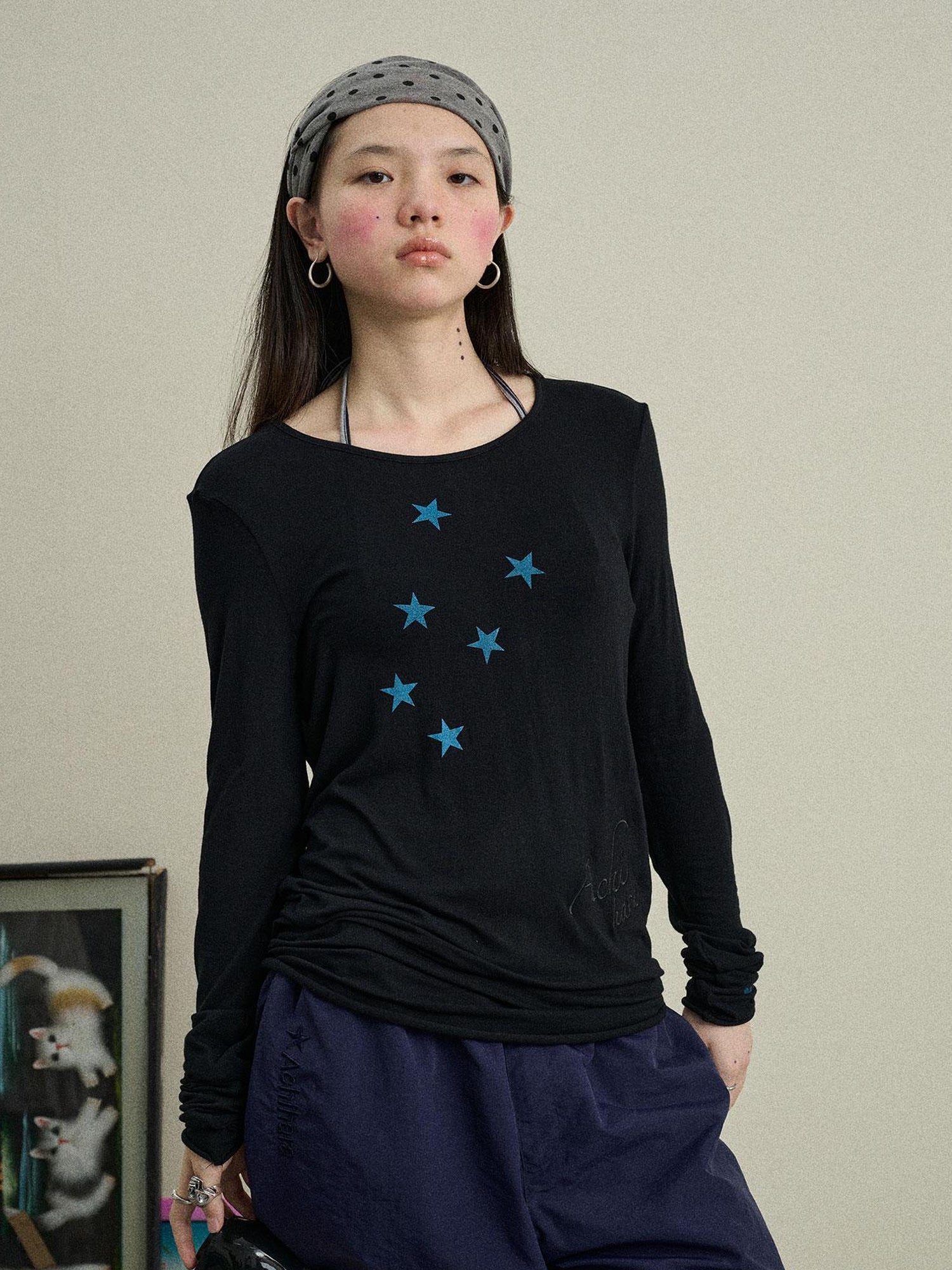 Achihara Starry Sunscreen Print Knit Tee