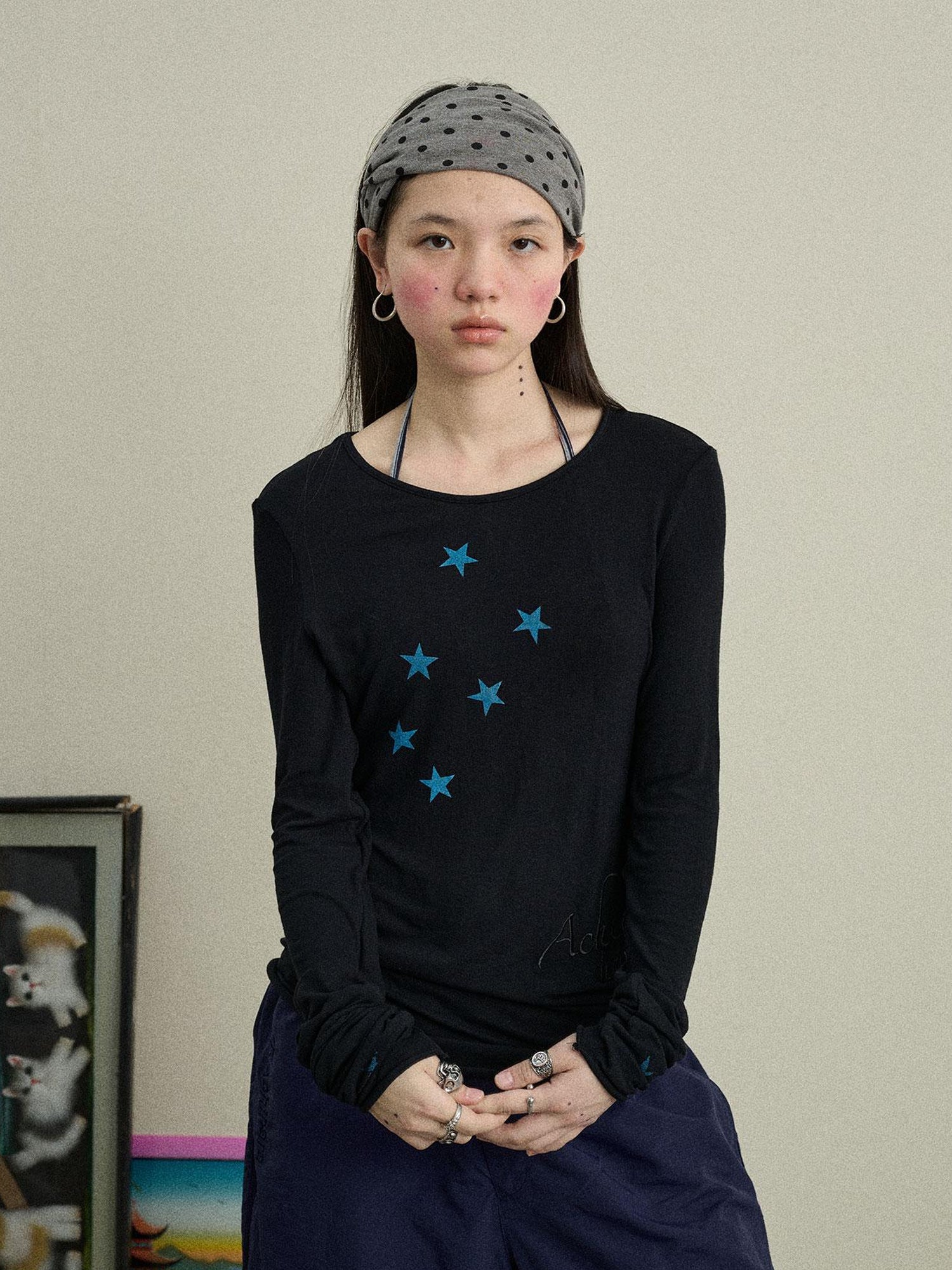 Achihara Starry Sunscreen Print Knit Tee