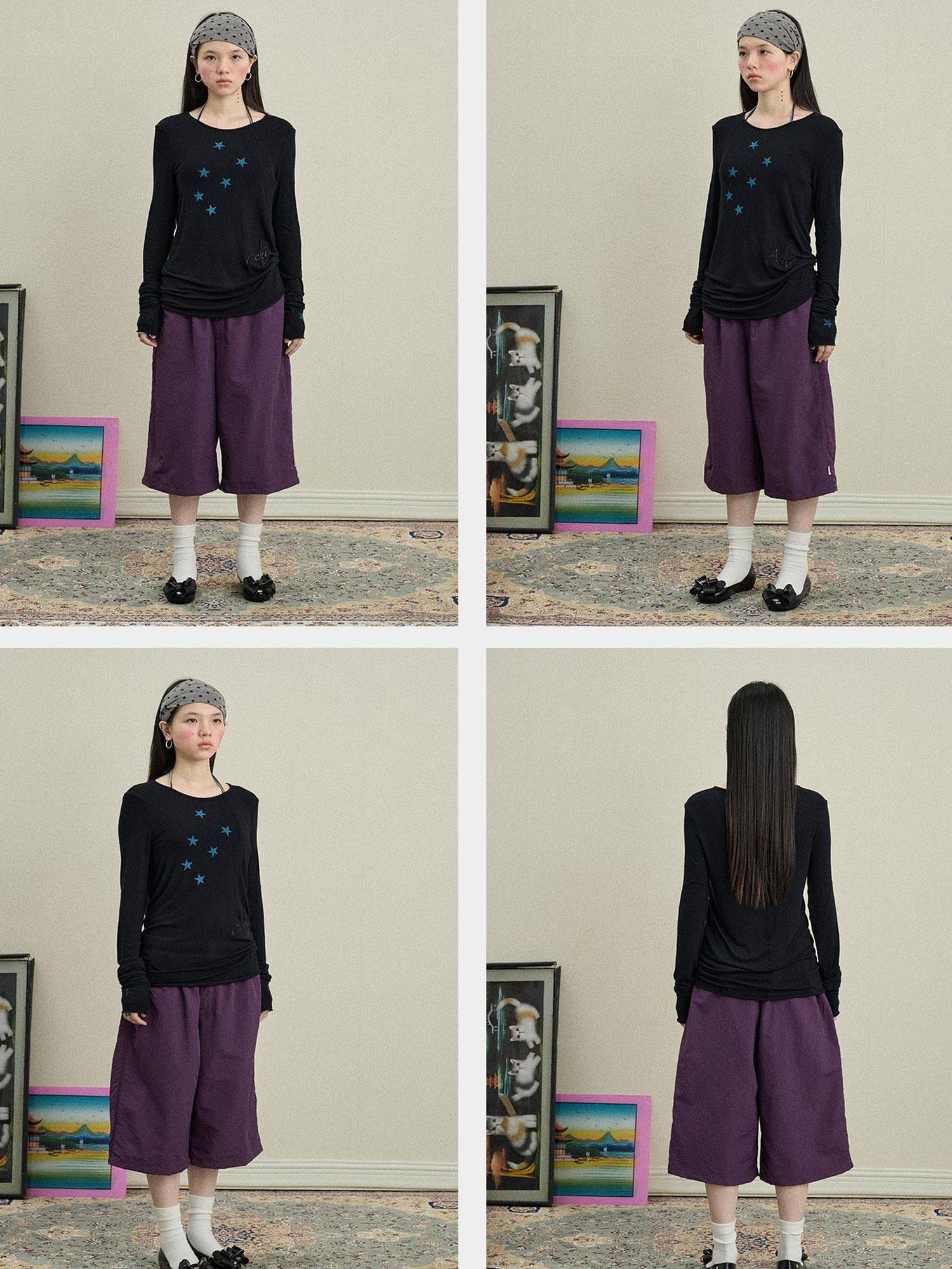 Achihara Starry Sunscreen Print Knit Tee