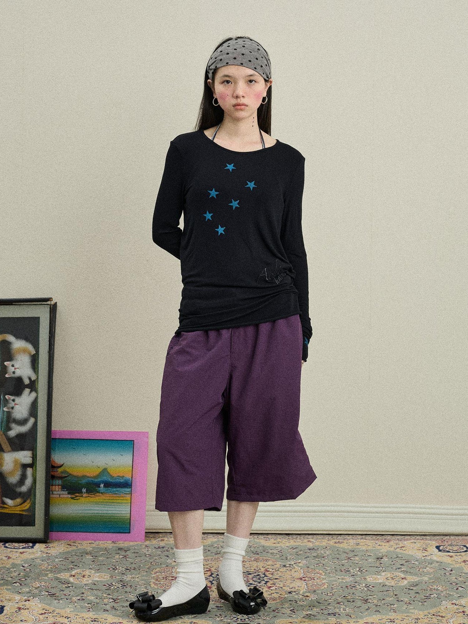 Achihara Starry Sunscreen Print Knit Tee