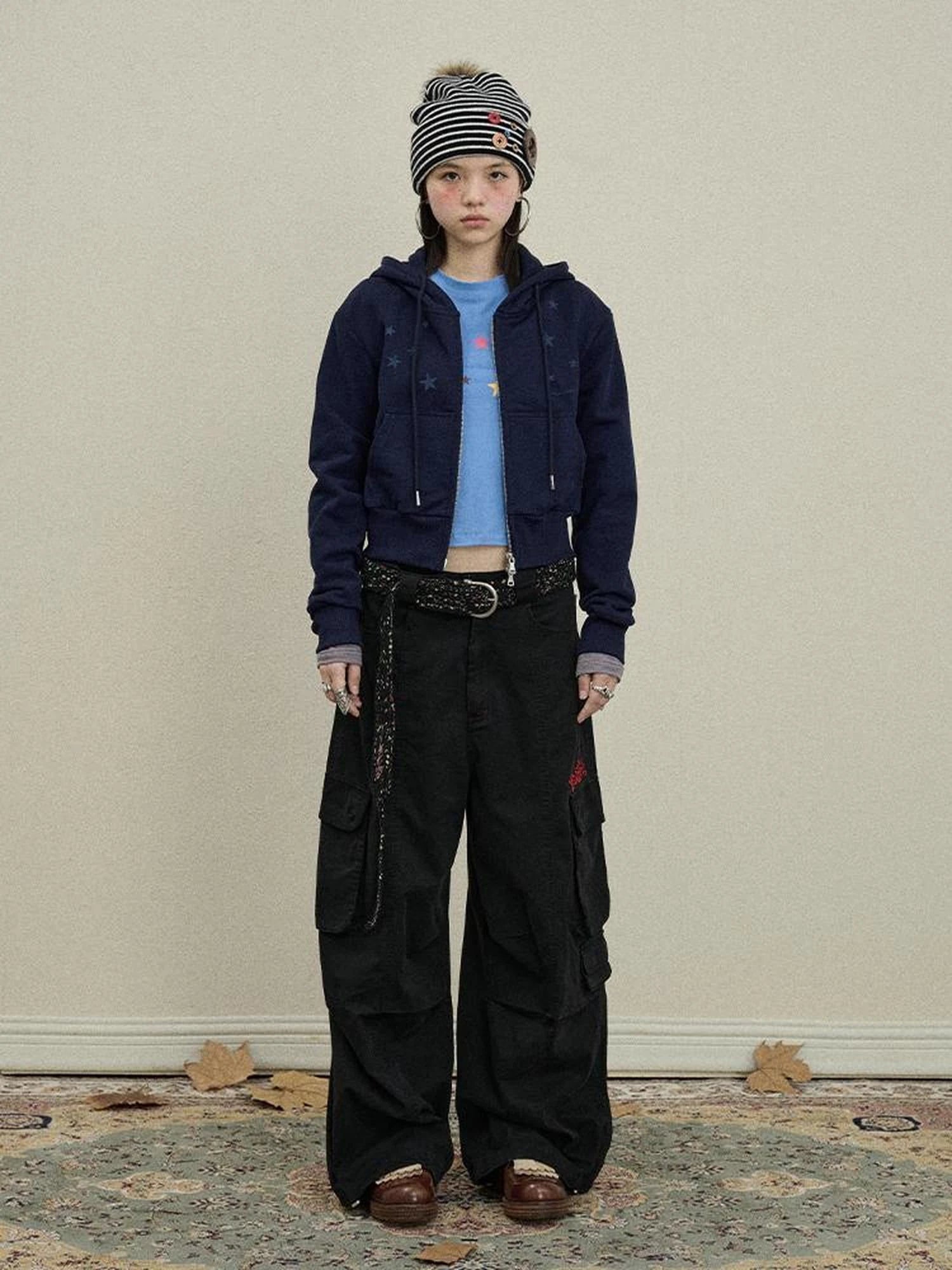 Stars Cropped Hoodie Women Short Top 2025 New Spring Autumn Jacket