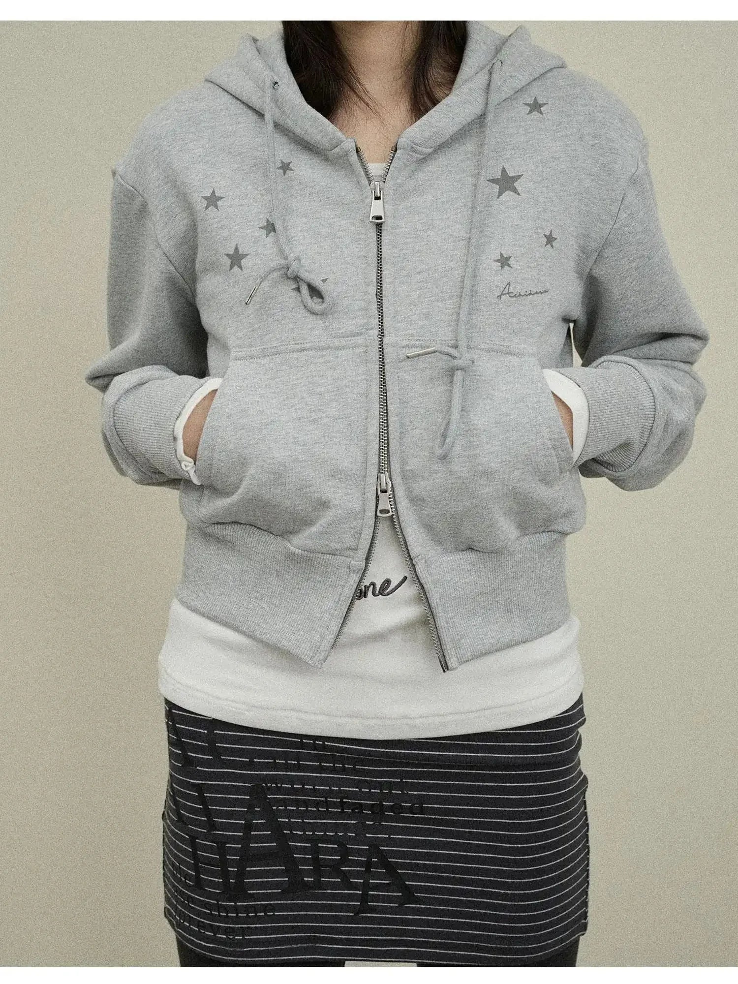 Stars Cropped Hoodie Women Short Top 2025 New Spring Autumn Jacket