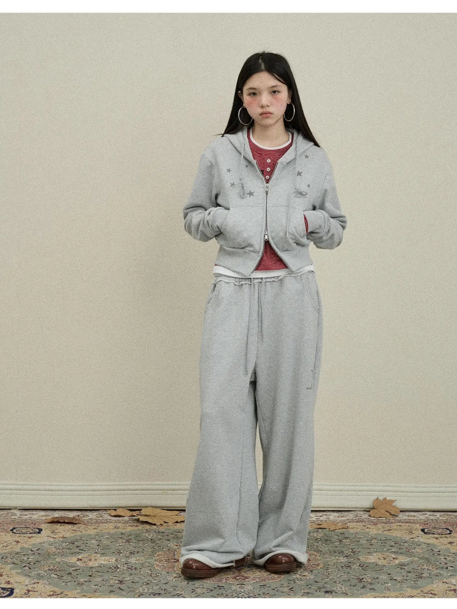 Stars Cropped Hoodie Women Short Top 2025 New Spring Autumn Jacket