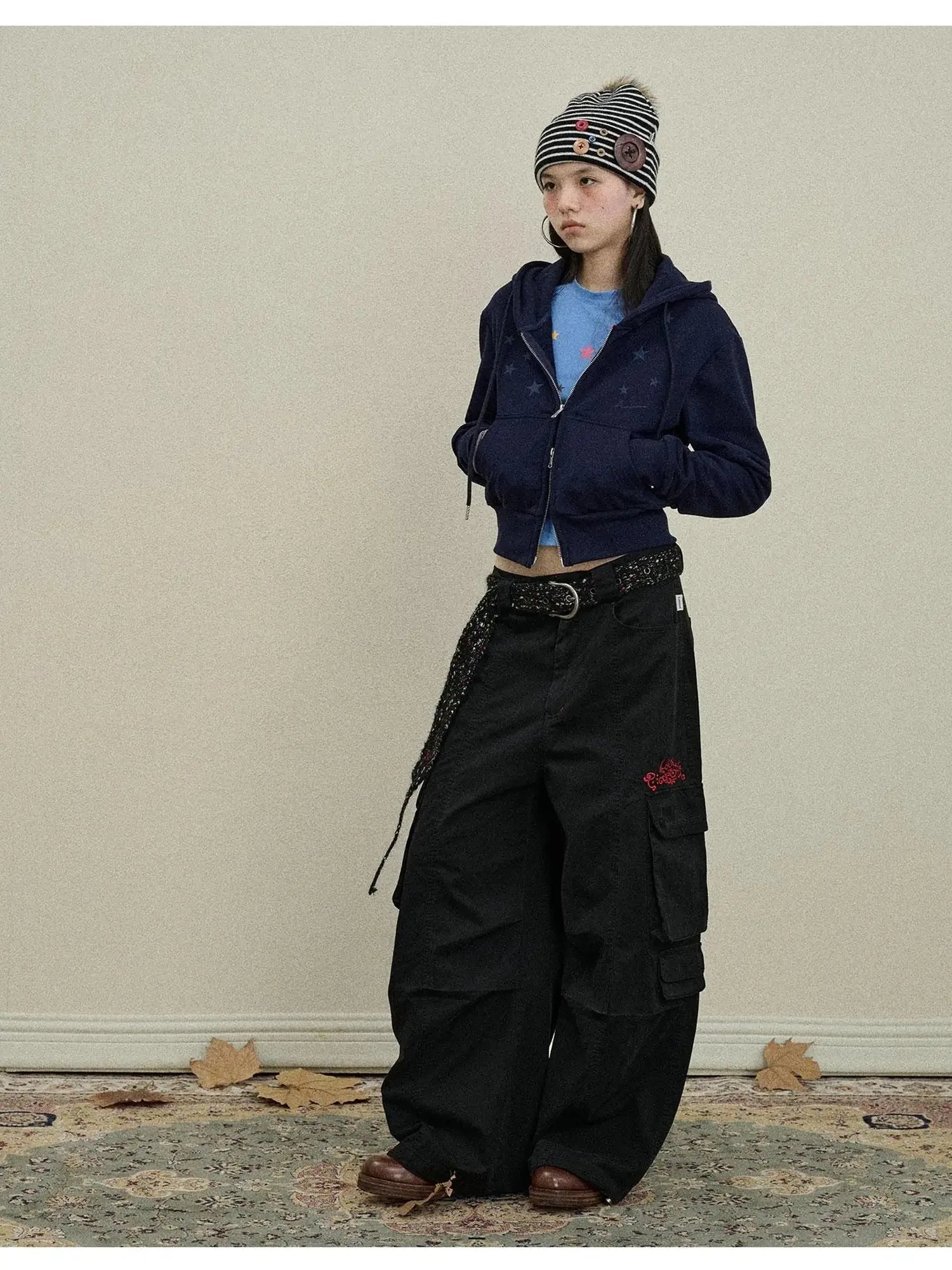 Stars Cropped Hoodie Women Short Top 2025 New Spring Autumn Jacket