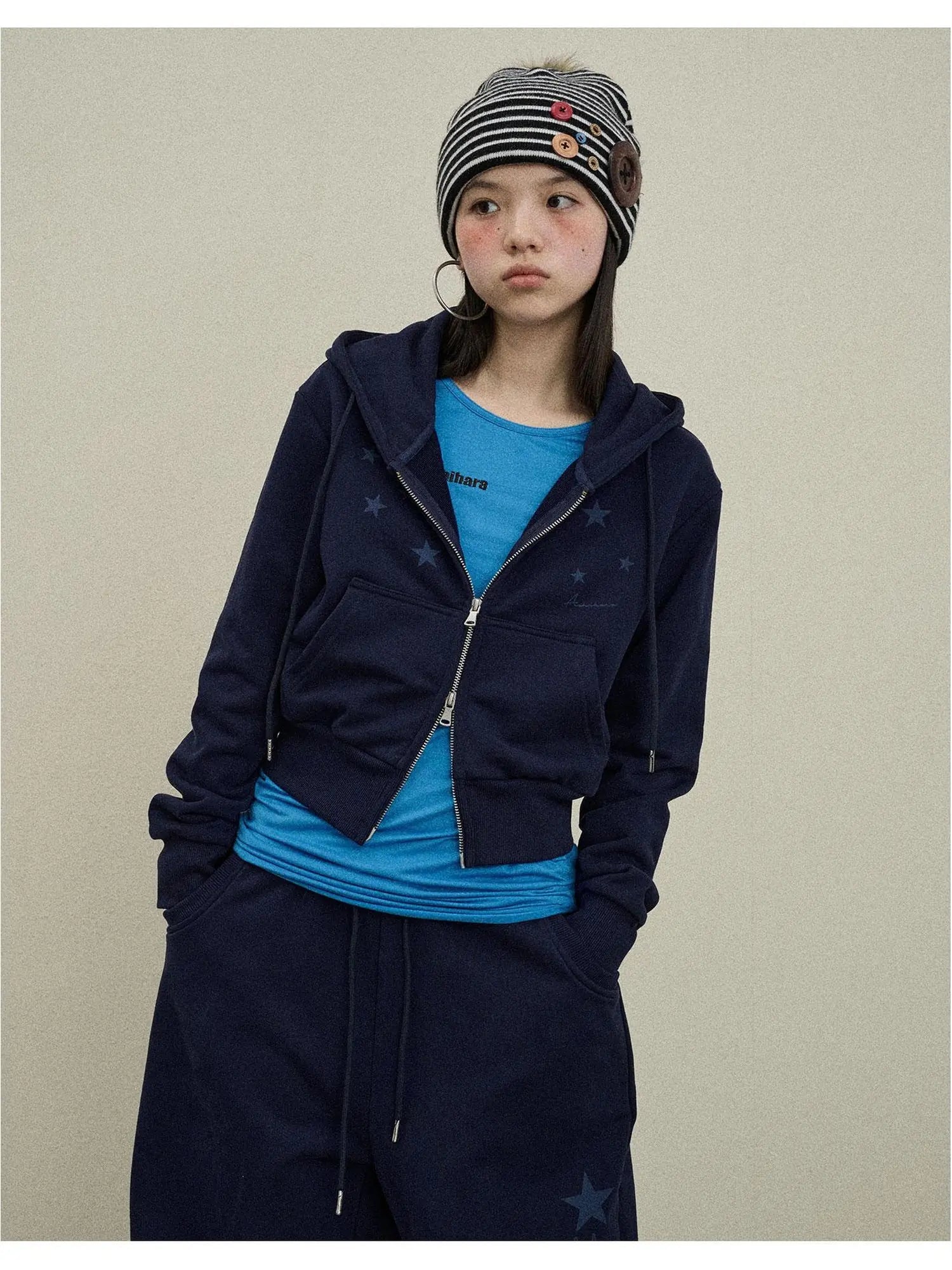 Stars Cropped Hoodie Women Short Top 2025 New Spring Autumn Jacket