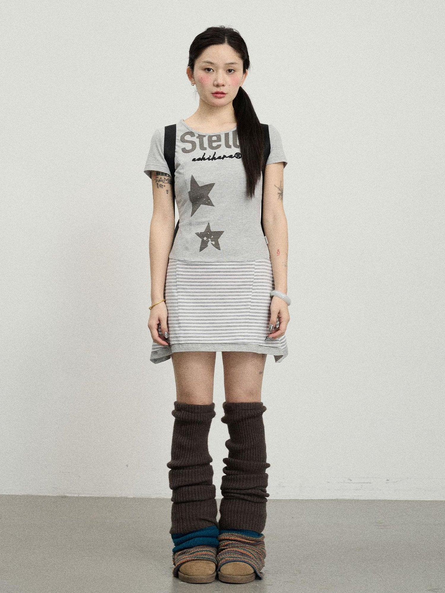 Achihara Stella Stolen Romance Short Sleeve Striped Dress