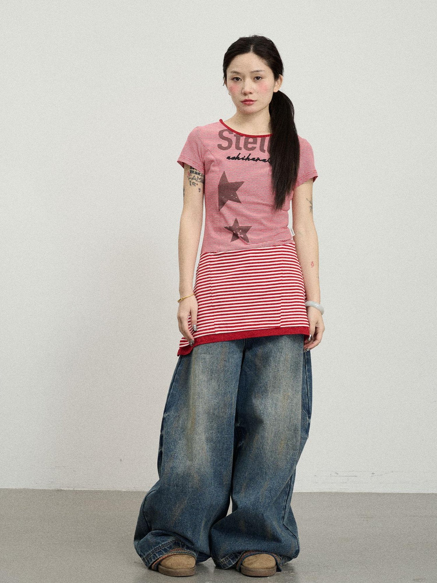Achihara Stella Stolen Romance Short Sleeve Striped Dress