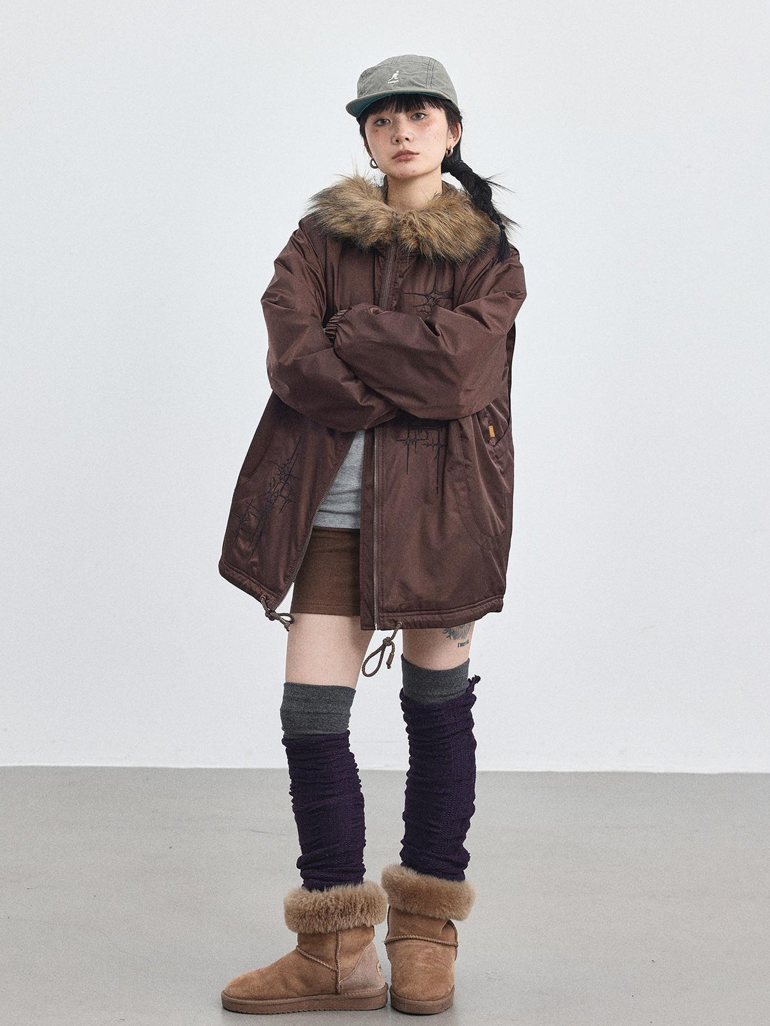 Achihara Stellar Quilted Nylon Parka With Fur Trim