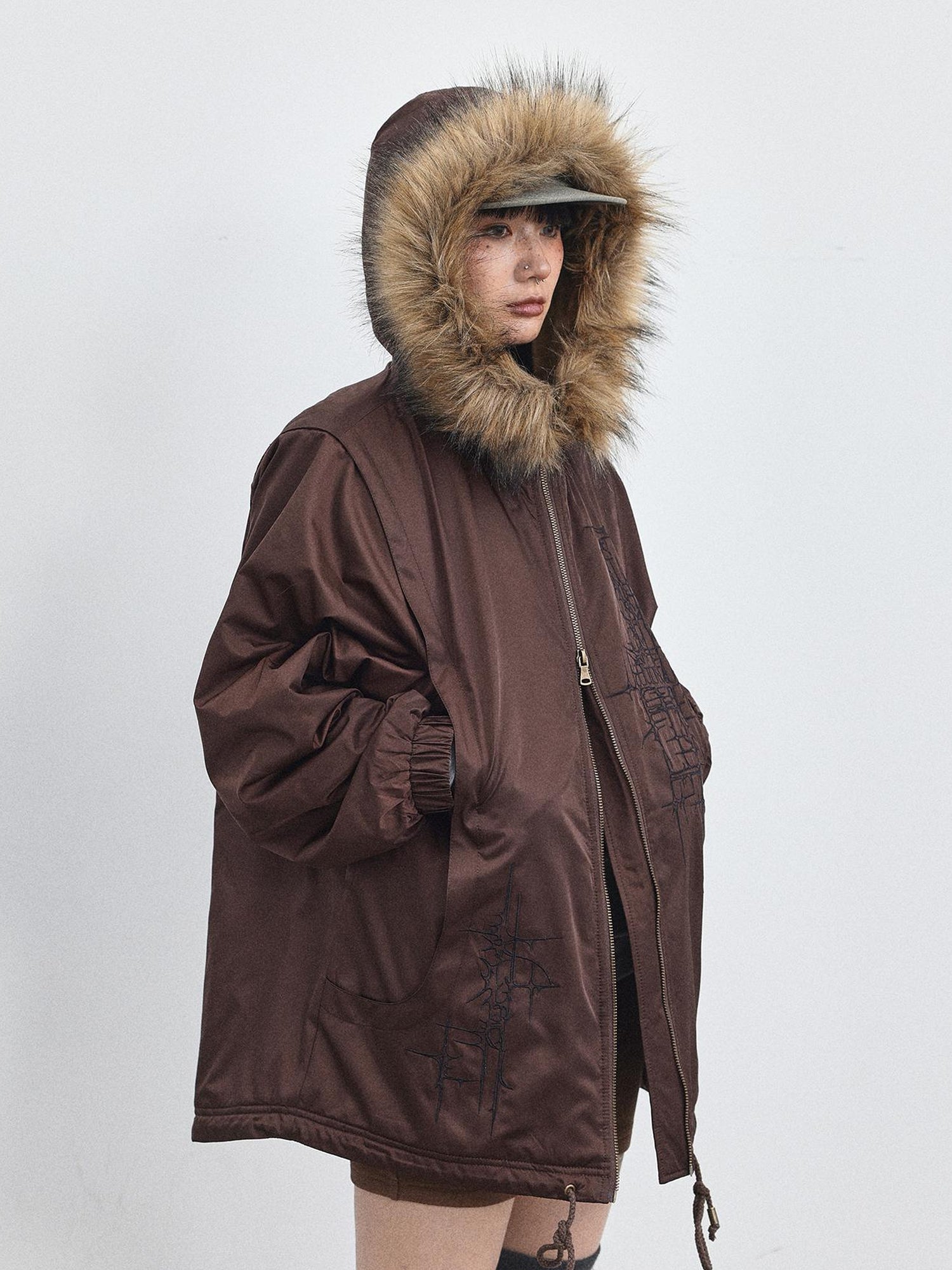 Achihara Stellar Quilted Nylon Parka With Fur Trim