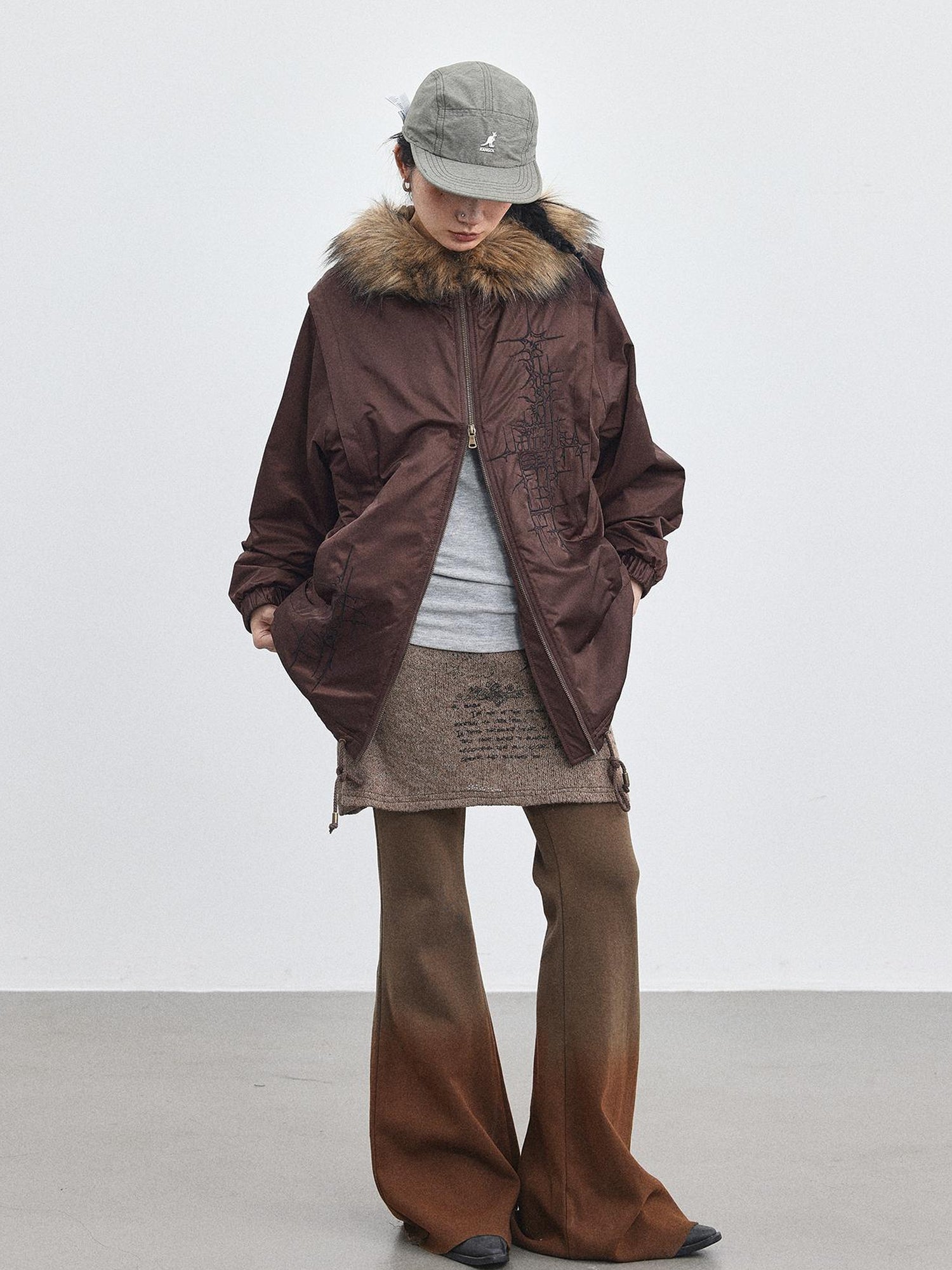 Achihara Stellar Quilted Nylon Parka With Fur Trim