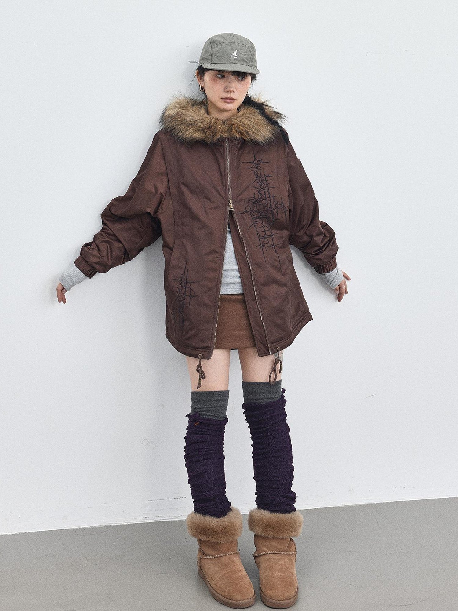 Achihara Stellar Quilted Nylon Parka With Fur Trim