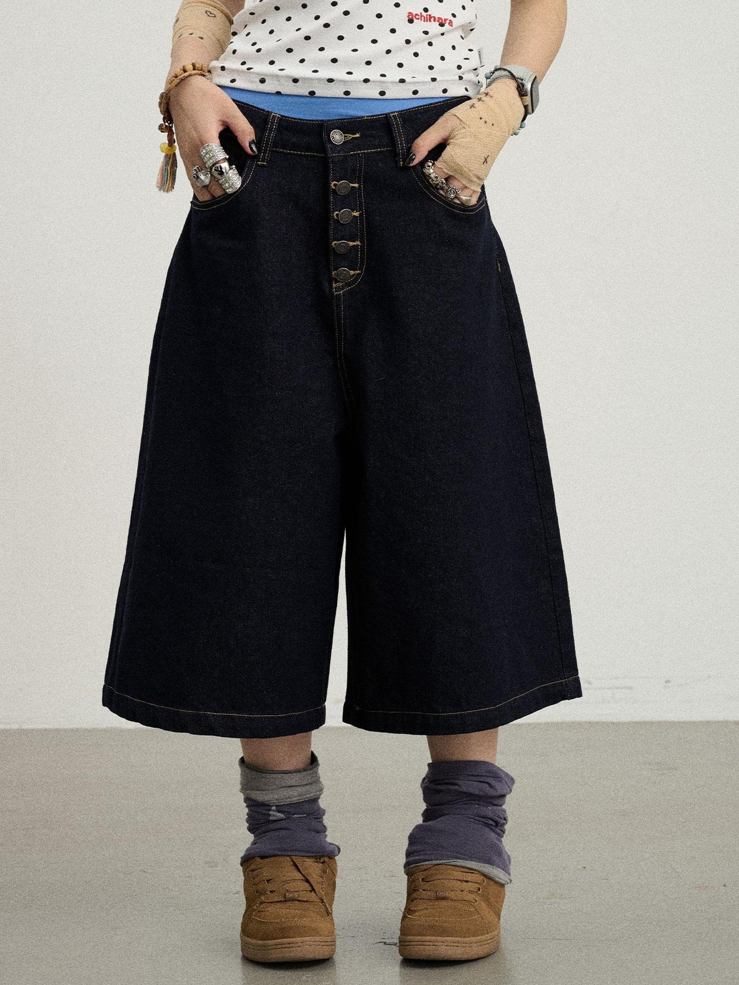 Achihara Street Inspired Cropped Wide Leg Jeans