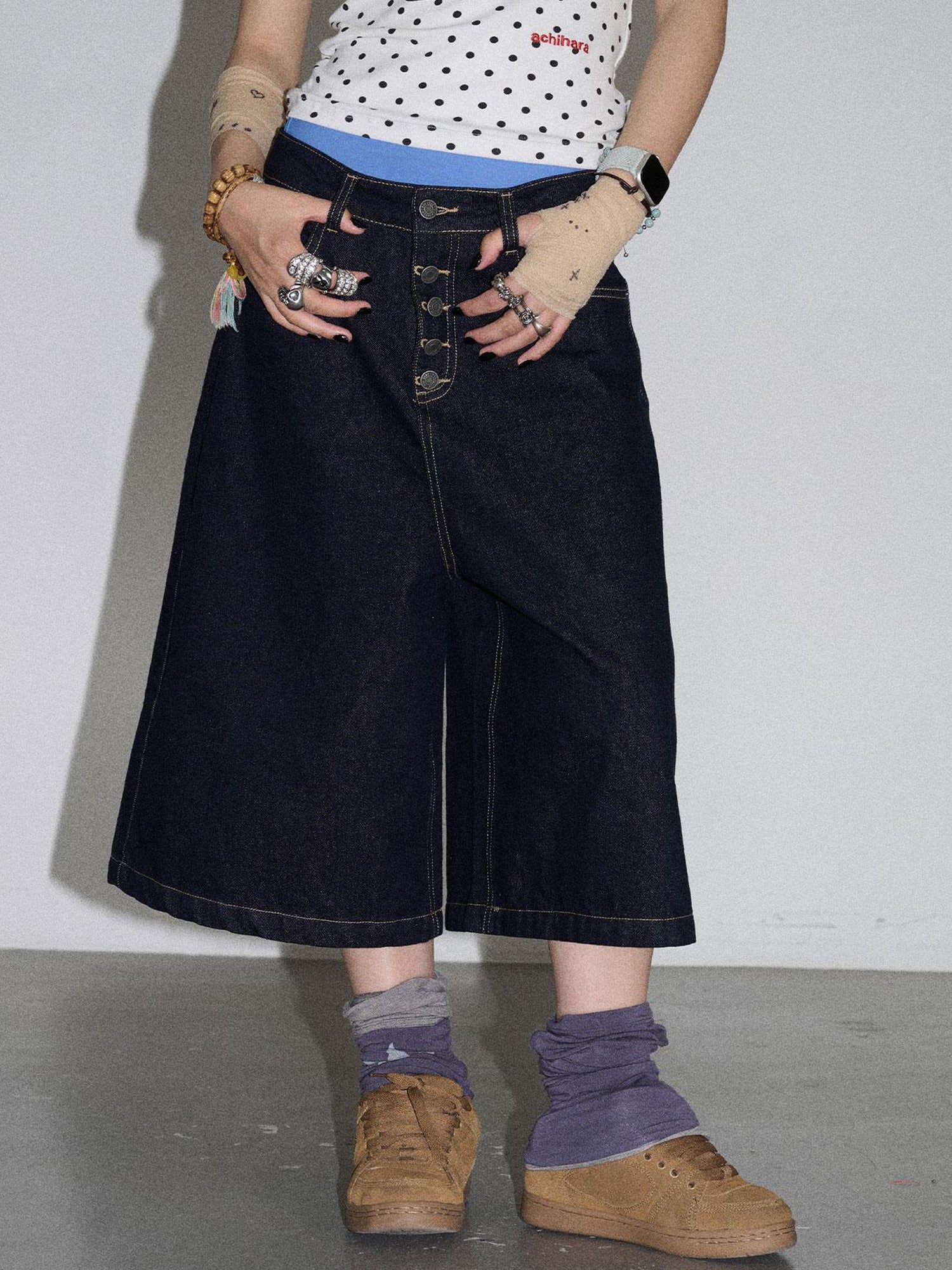 Achihara Street Inspired Cropped Wide Leg Jeans