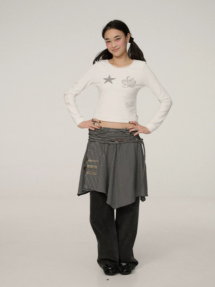 Achihara Stretch Commuter Straight Crop Long Sleeve Crew Neck Women Polyester T-Shirt-1