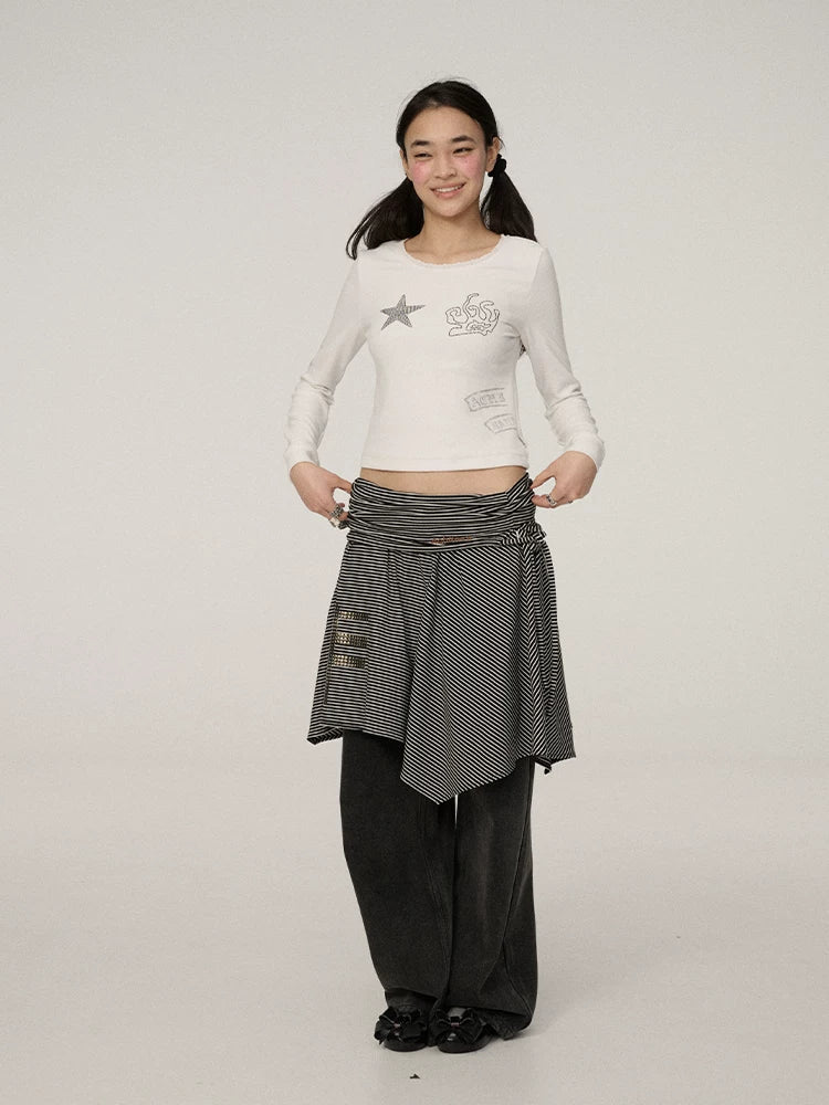 Achihara Stretch Commuter Straight Crop Long Sleeve Crew Neck Women Polyester T-Shirt-2