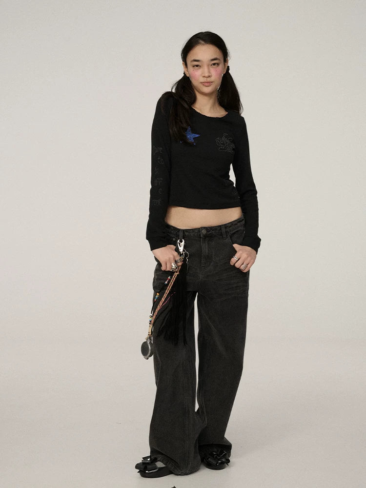 Achihara Stretch Commuter Straight Crop Long Sleeve Crew Neck Women Polyester T-Shirt-3