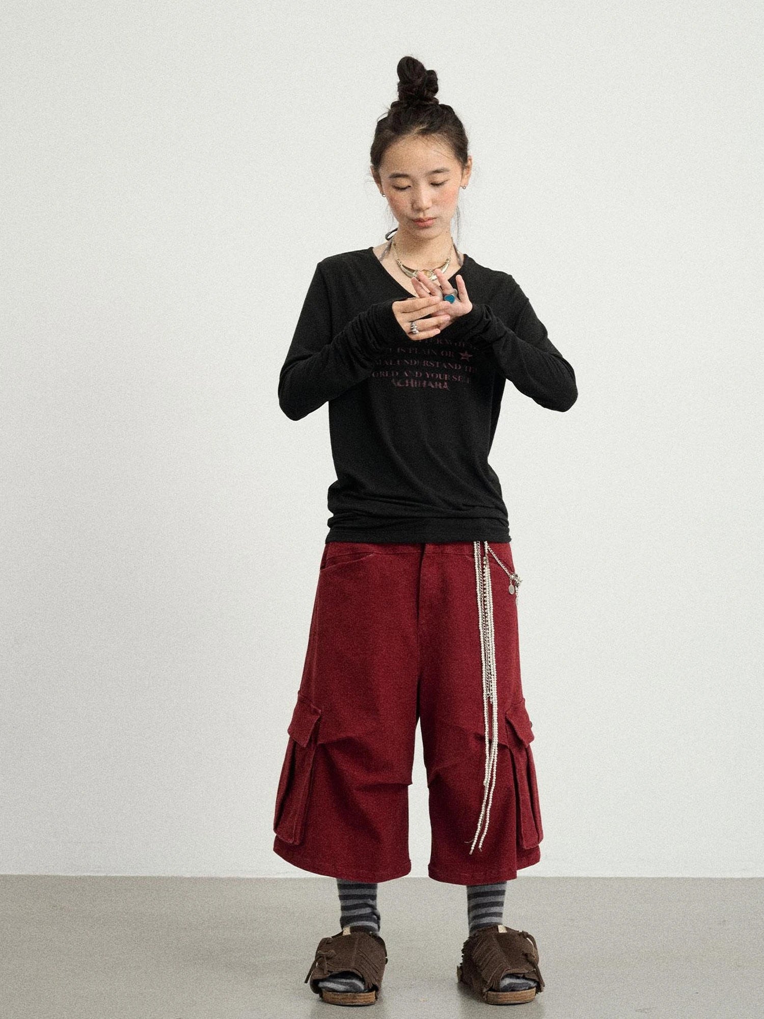 Stretch Cotton Cargo Capri Pants