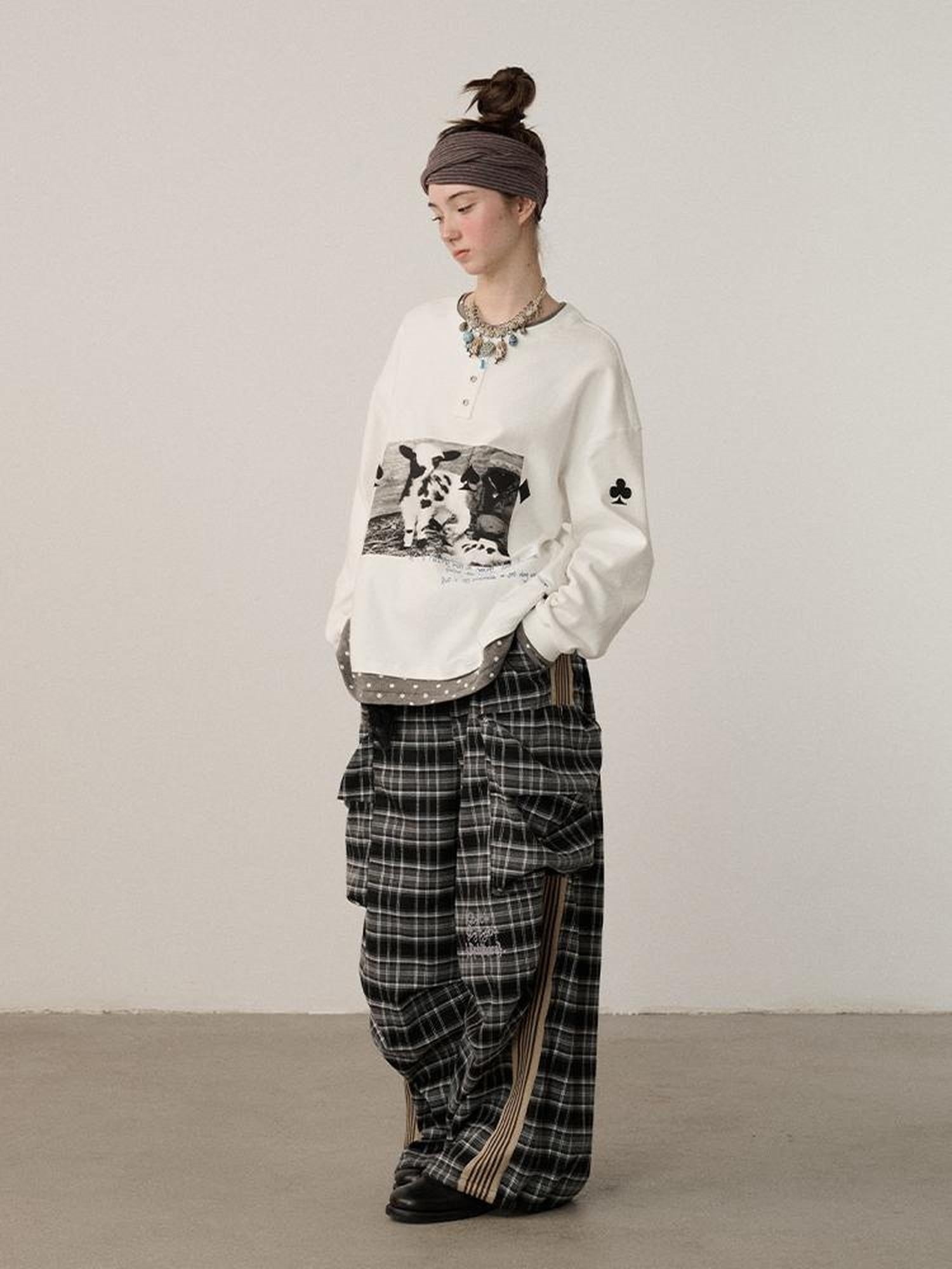 Achihara Stretch Cotton Long Sleeve Round Neck Straight Fit Commuter Women White T-Shirt