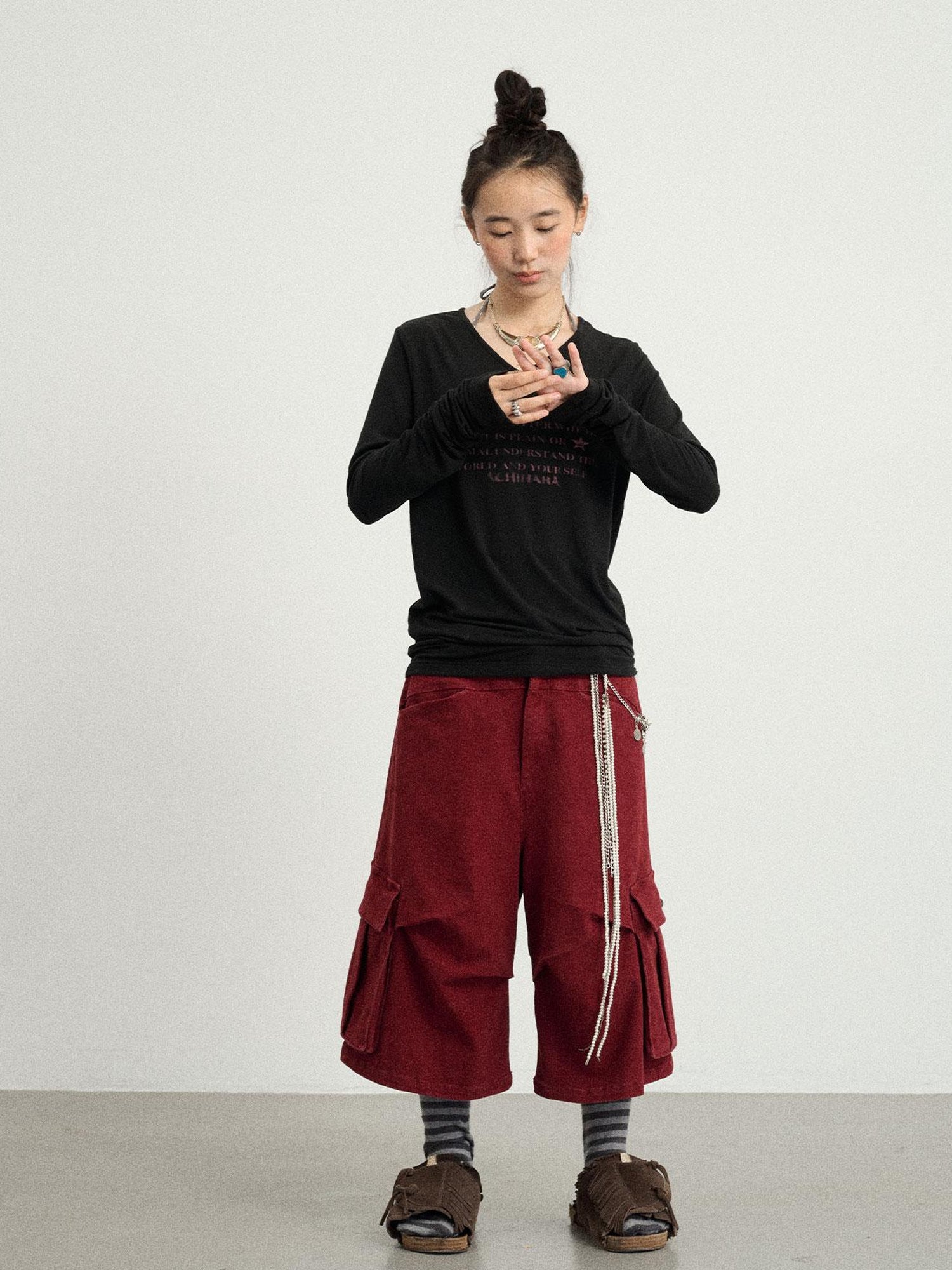 Achihara Stretch Washed Cotton Cargo Capri Pants