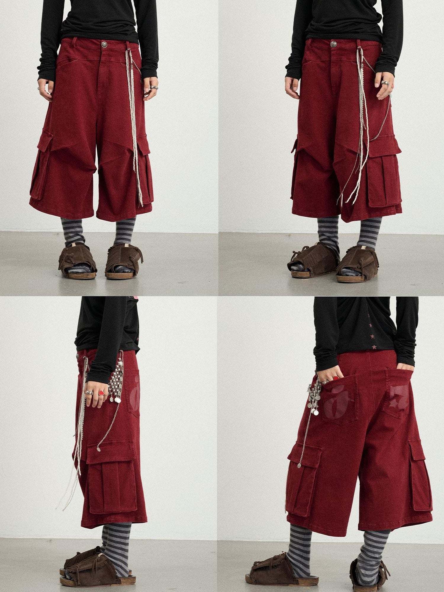 Achihara Stretch Washed Cotton Cargo Capri Pants