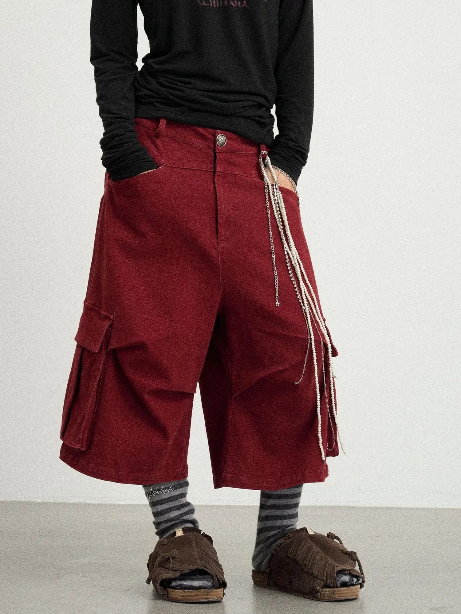 Stretch Washed Cotton Cargo Capri Pants