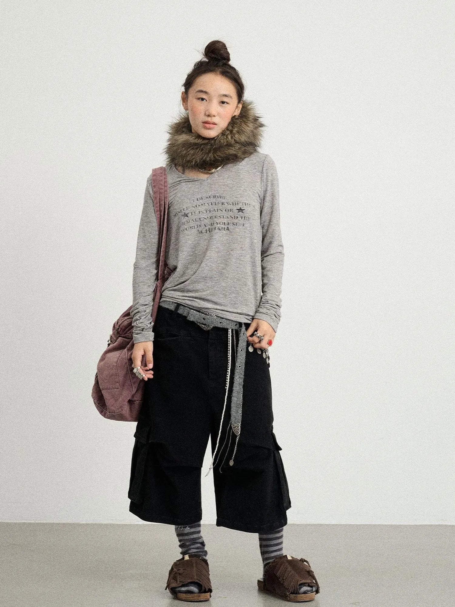 Stretch Washed Cotton Cargo Capri Pants