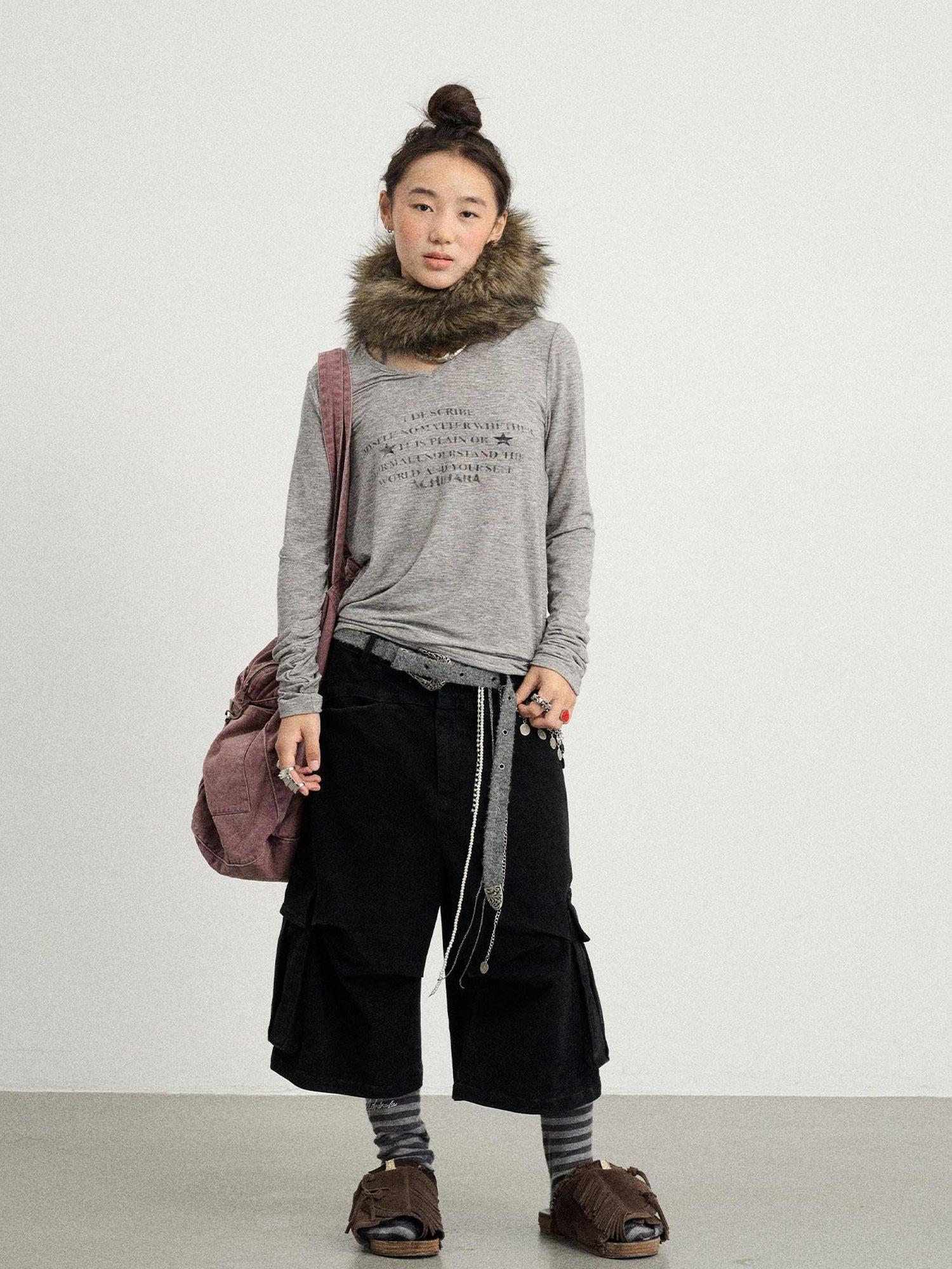 Achihara Stretch Washed Cotton Cargo Capri Pants
