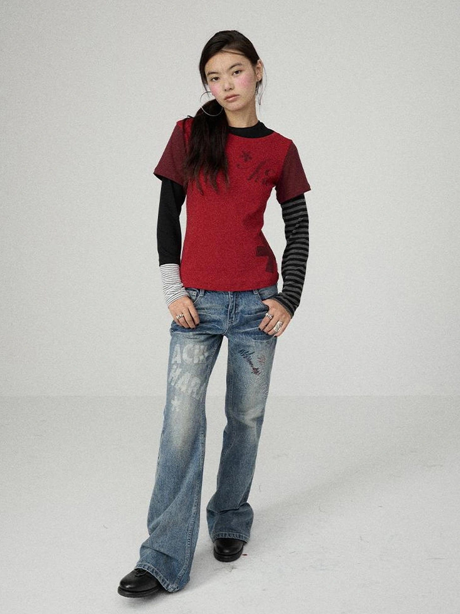 Achihara Stretchy Cotton Linen Women Commuter Long Sleeve Letter Print T-Shirt