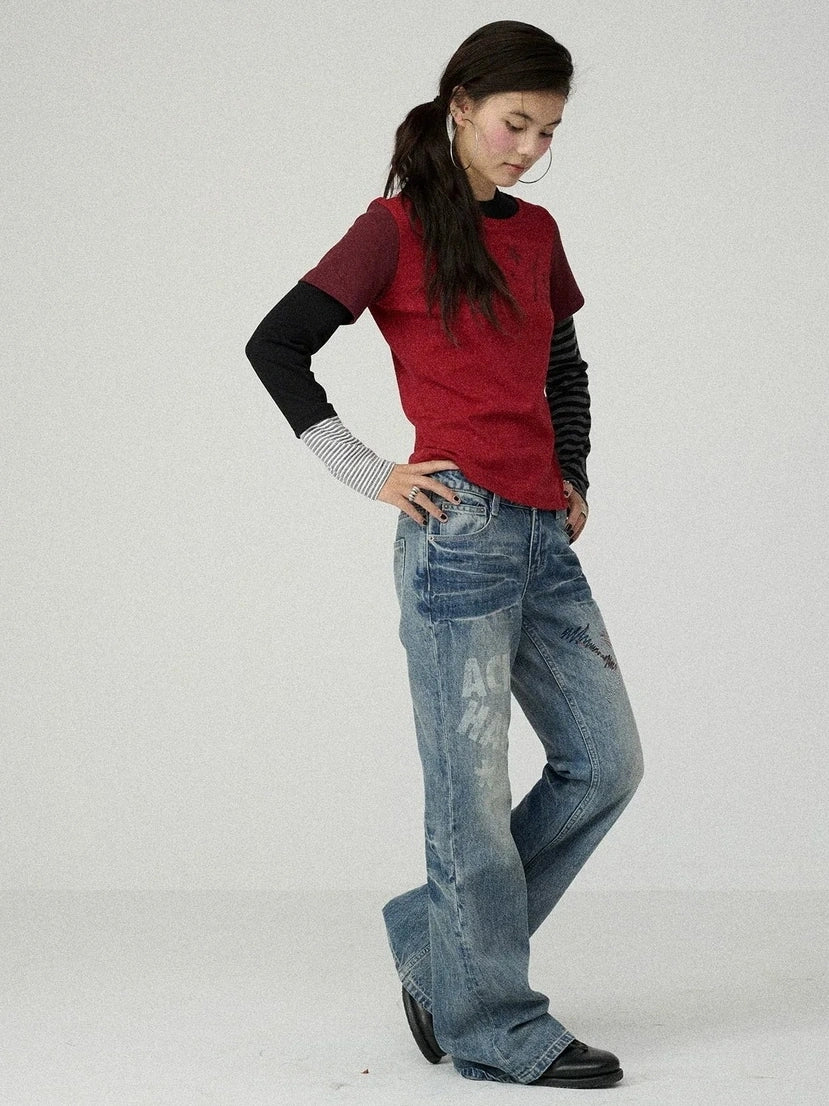 Achihara Stretchy Cotton Linen Women Commuter Long Sleeve Letter Print T-Shirt