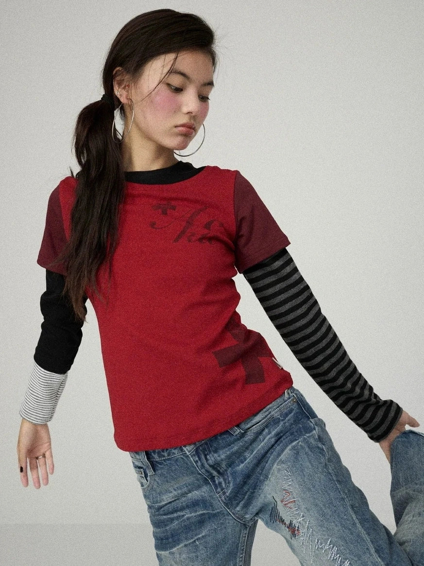 Achihara Stretchy Cotton Linen Women Commuter Long Sleeve Letter Print T-Shirt