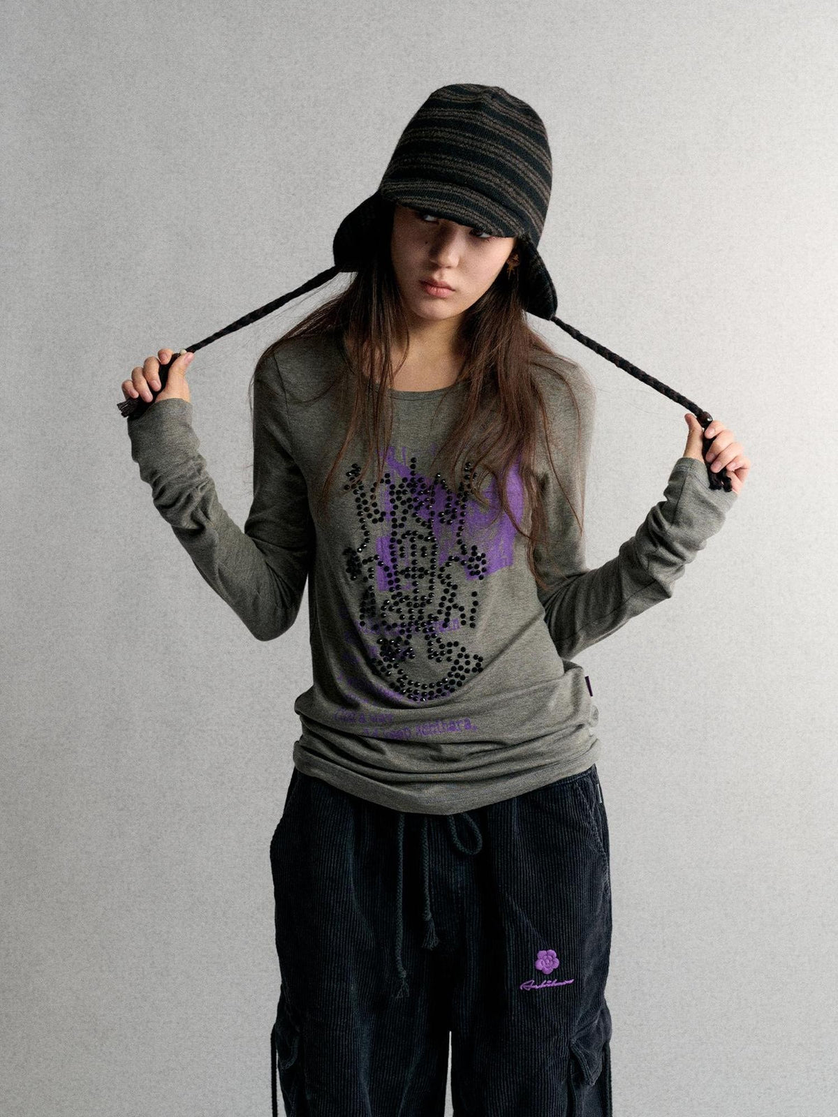 Achihara Striped Knit Earflap Women&