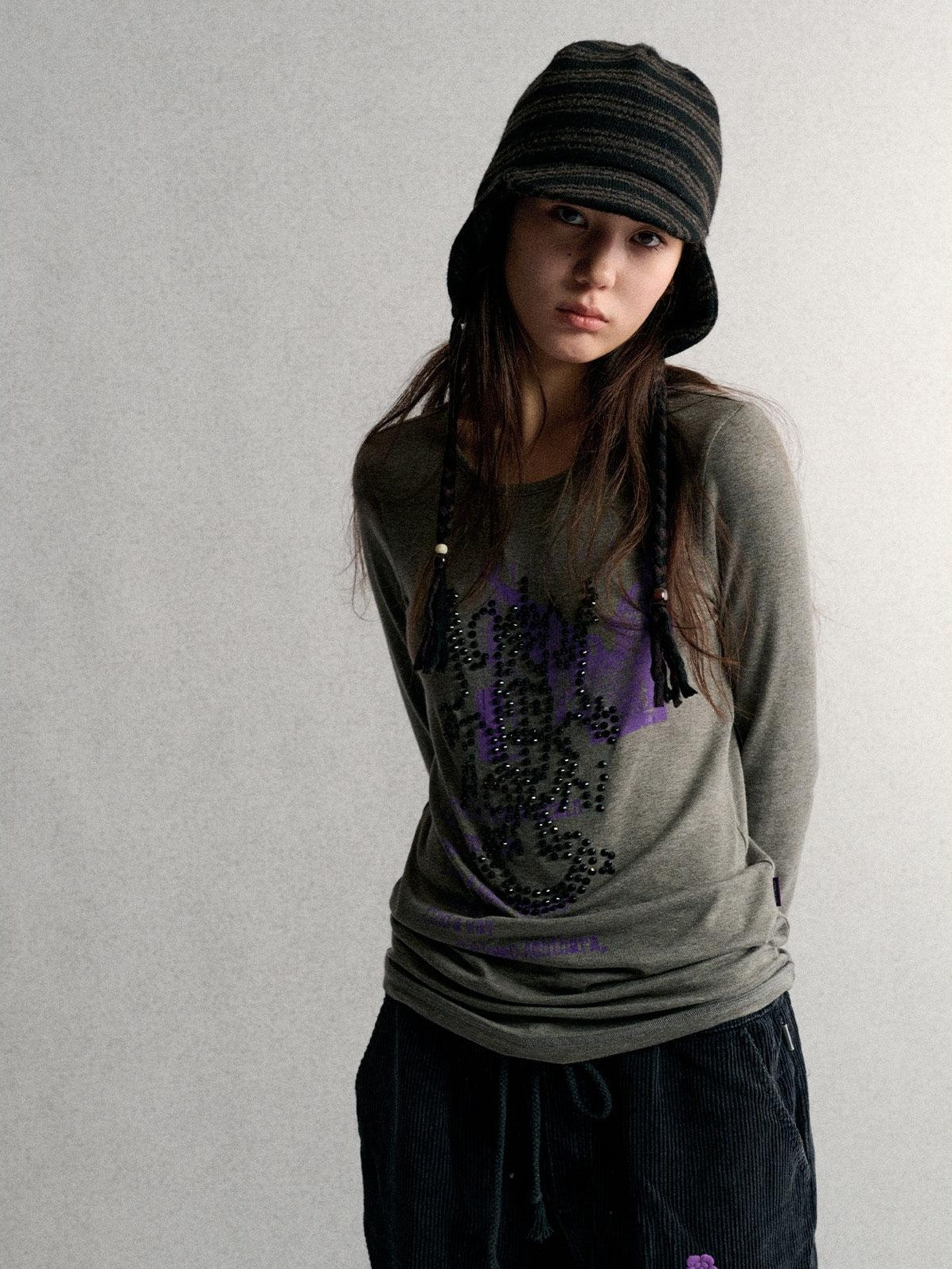 Achihara Striped Knit Earflap Women&